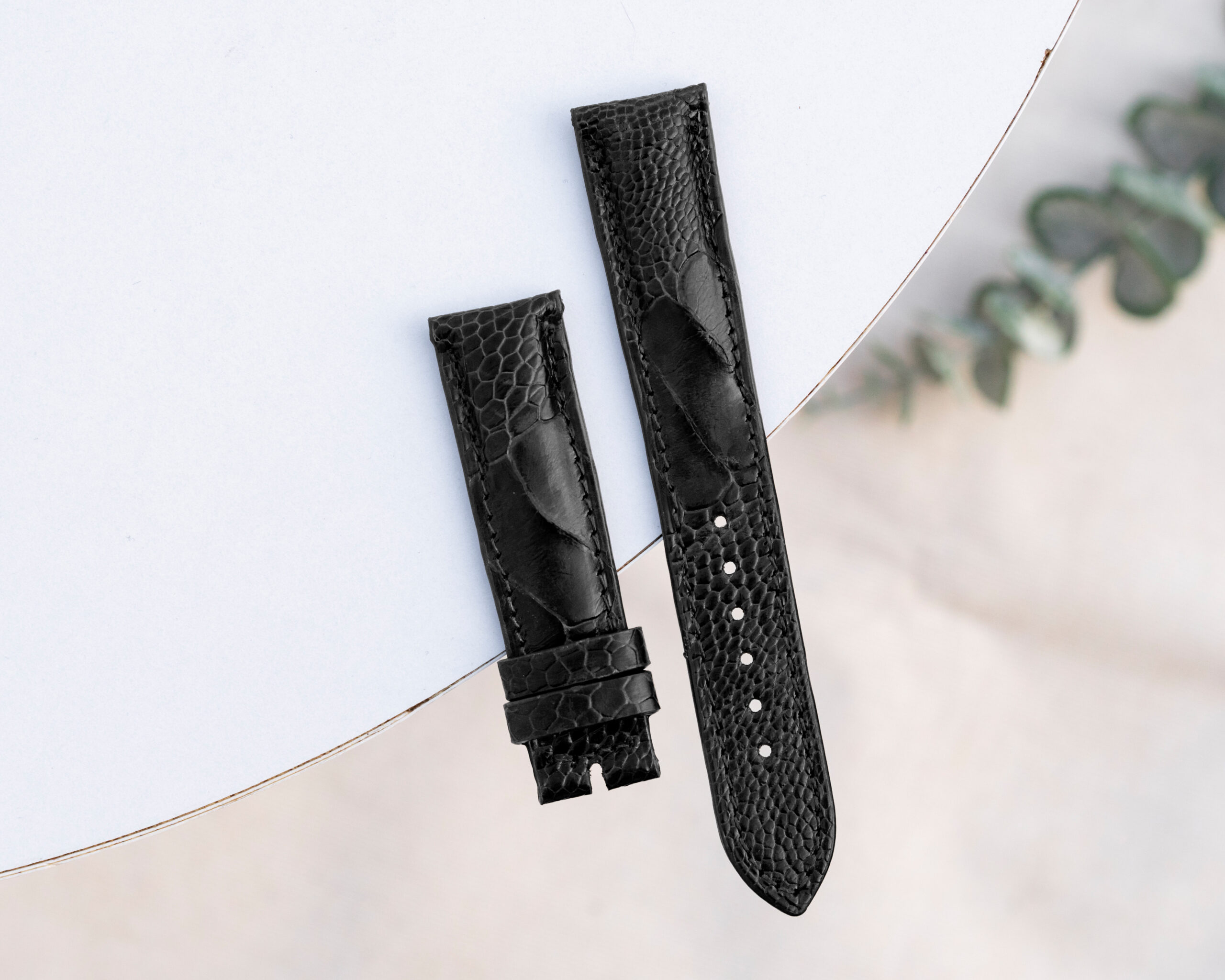 black ostrich leather watch strap