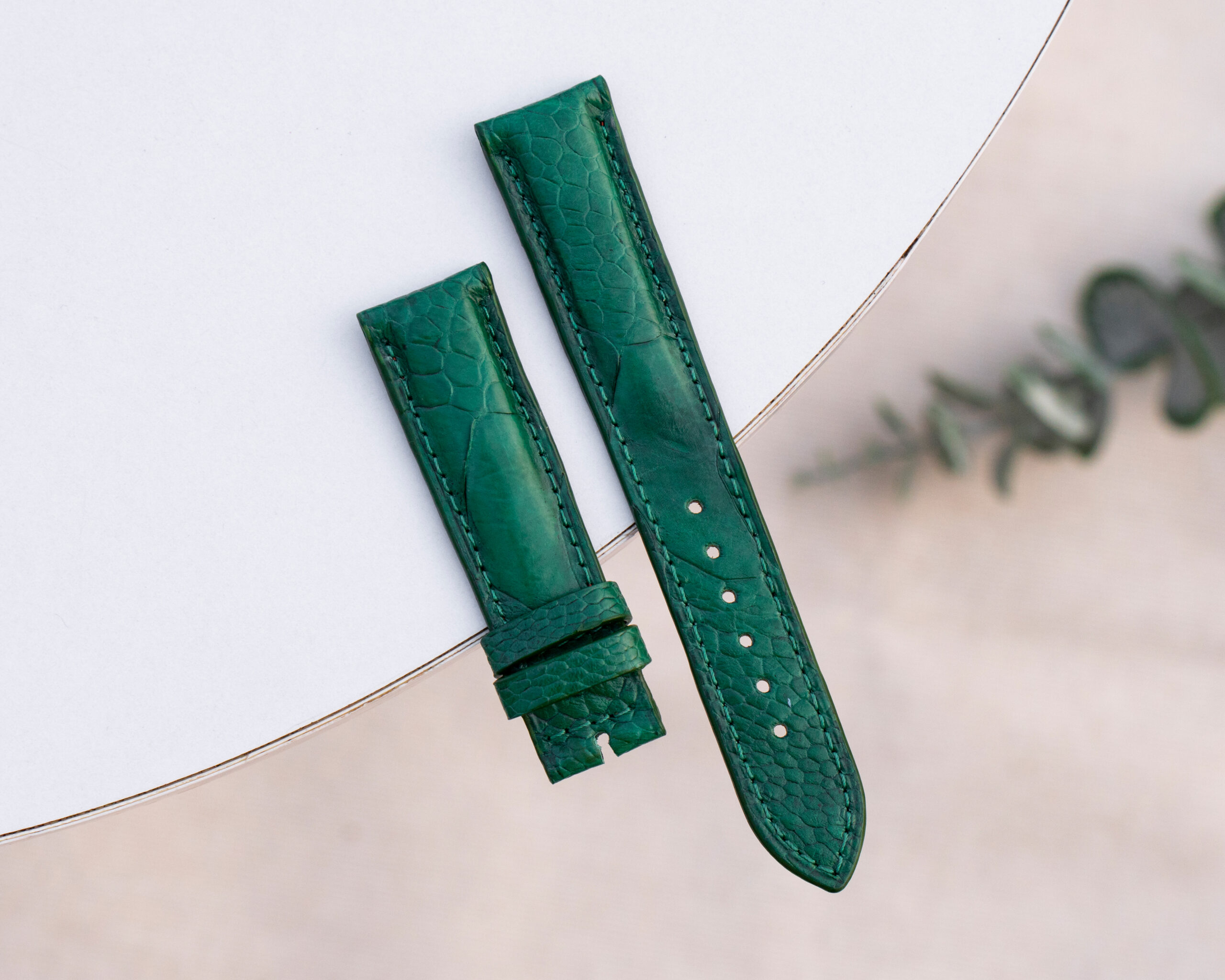 green ostrich leather watch strap