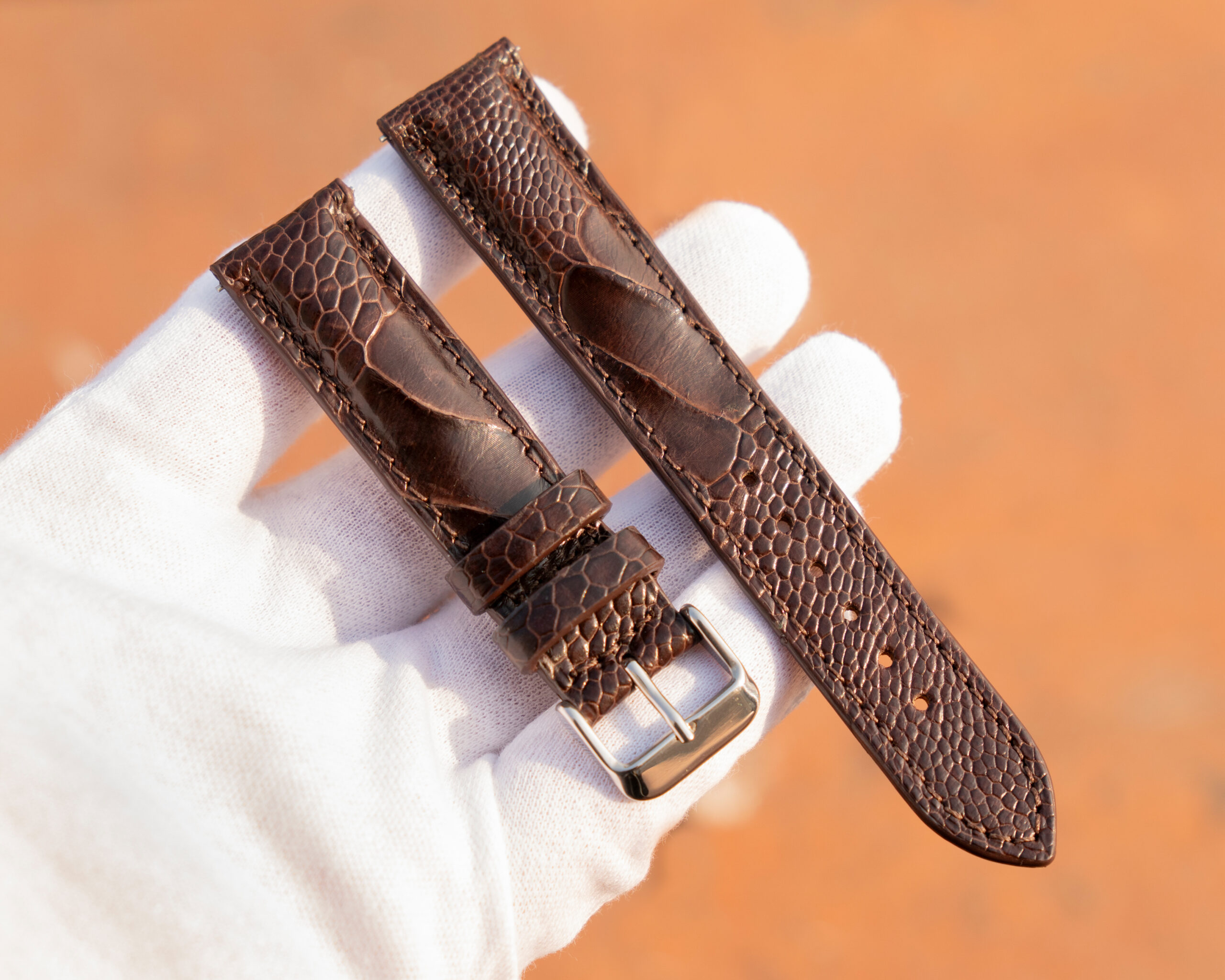 dark brown ostrich leather watch strap
