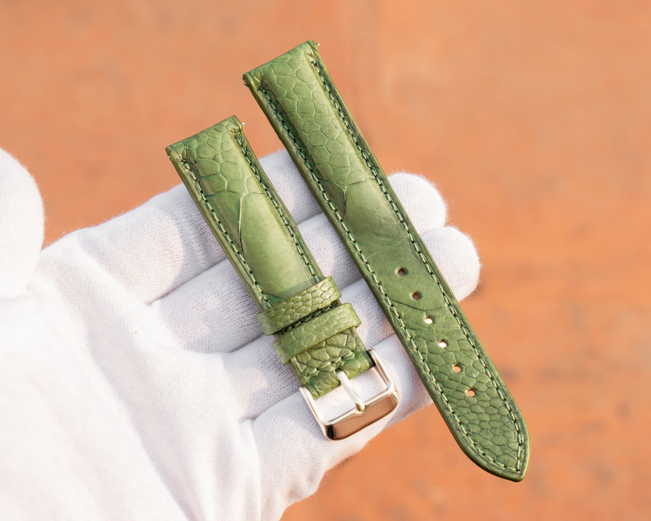 olive ostrich leather watch strap