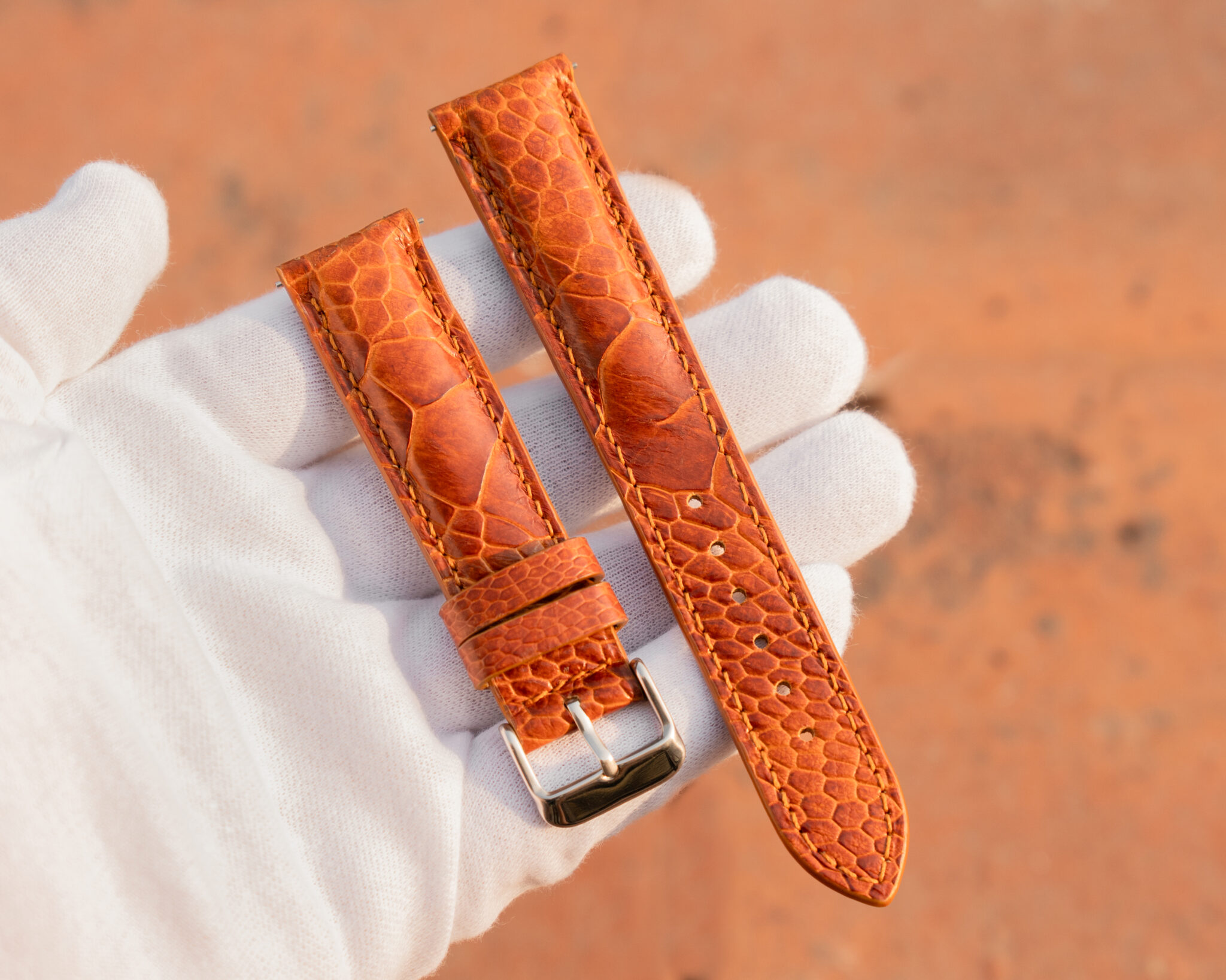 orange ostrich leather watch strap