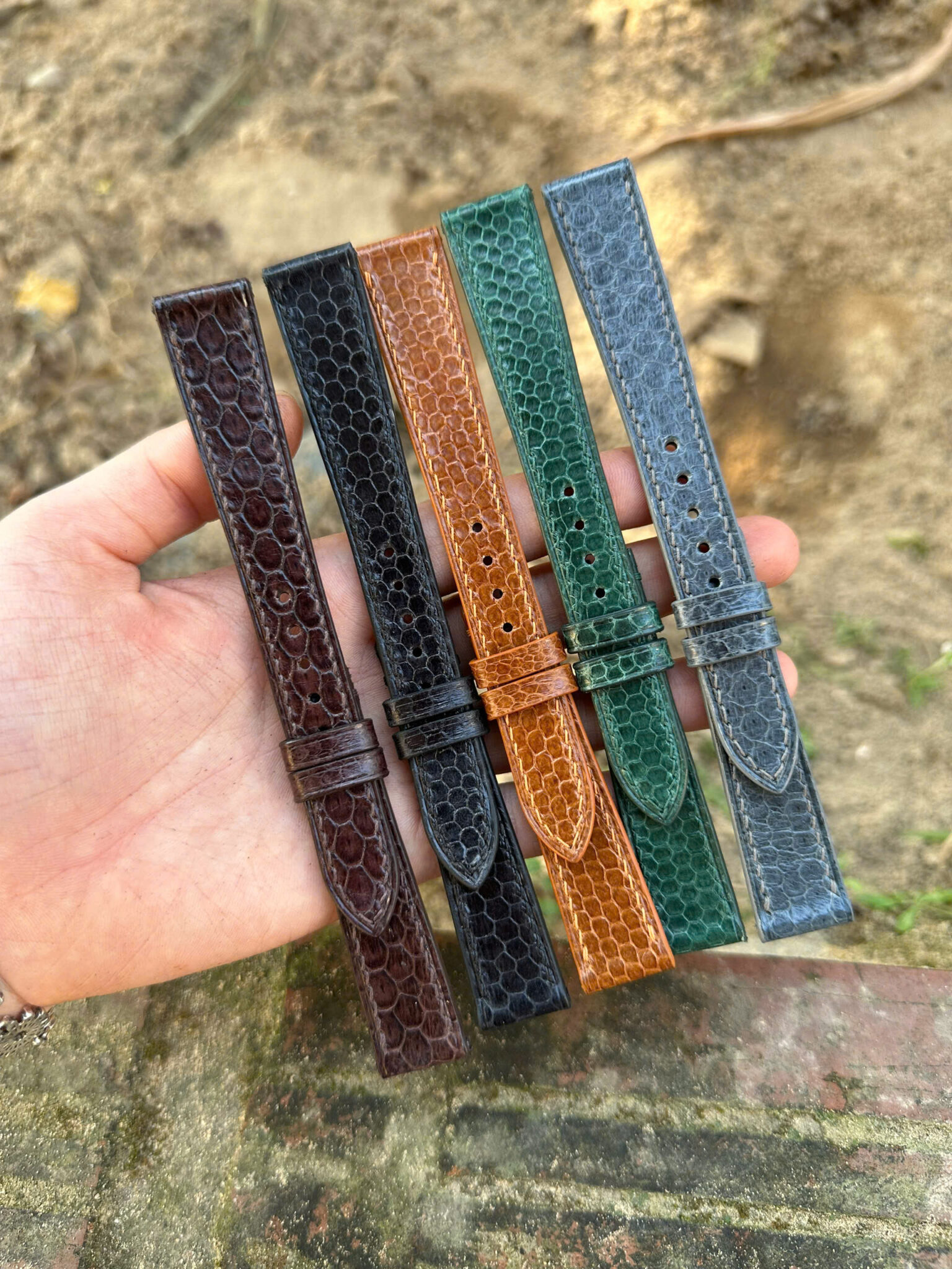 Green Sea Snake Leather Watch Strap