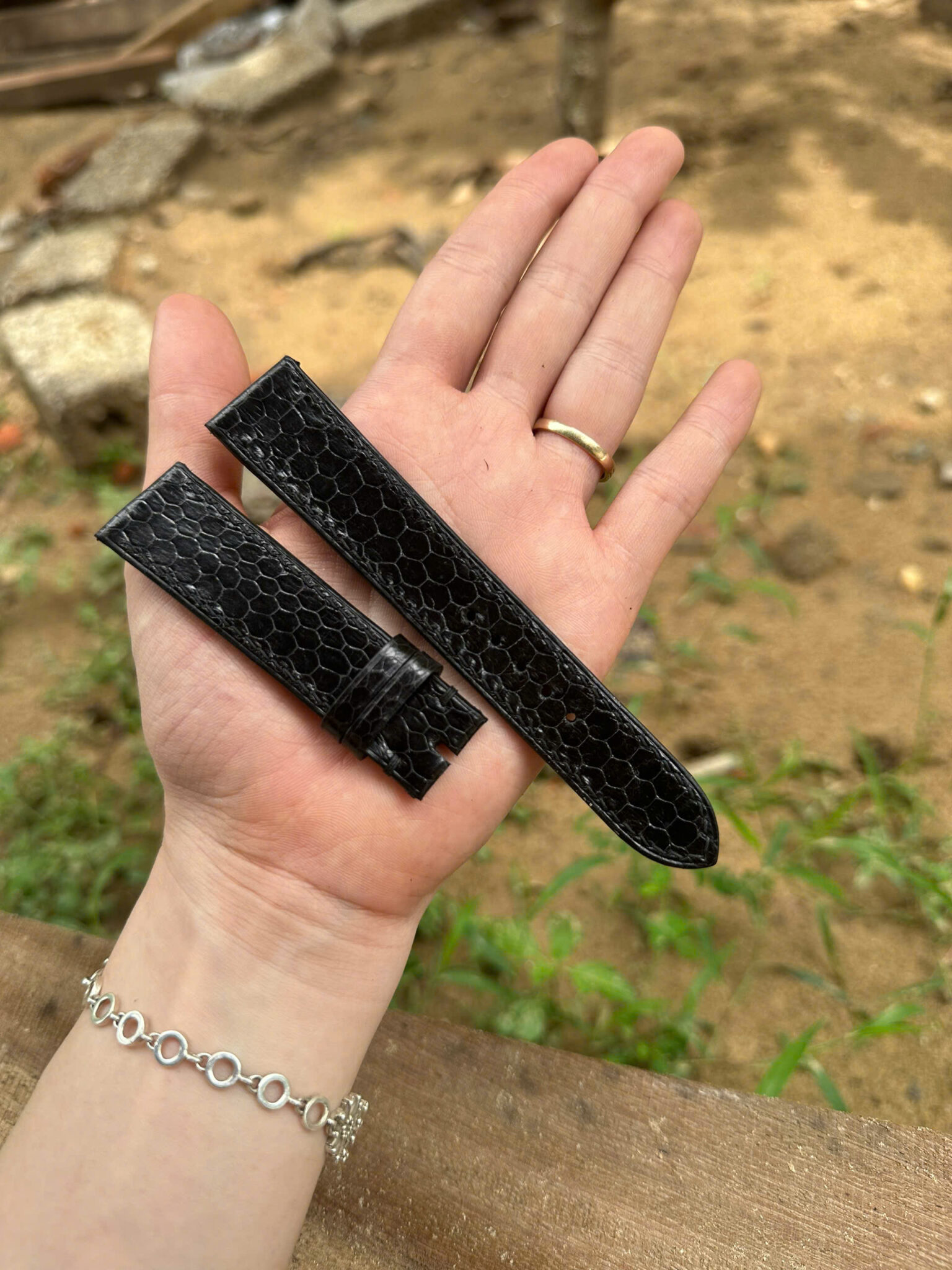 Black Sea Snake Leather Watch Strap
