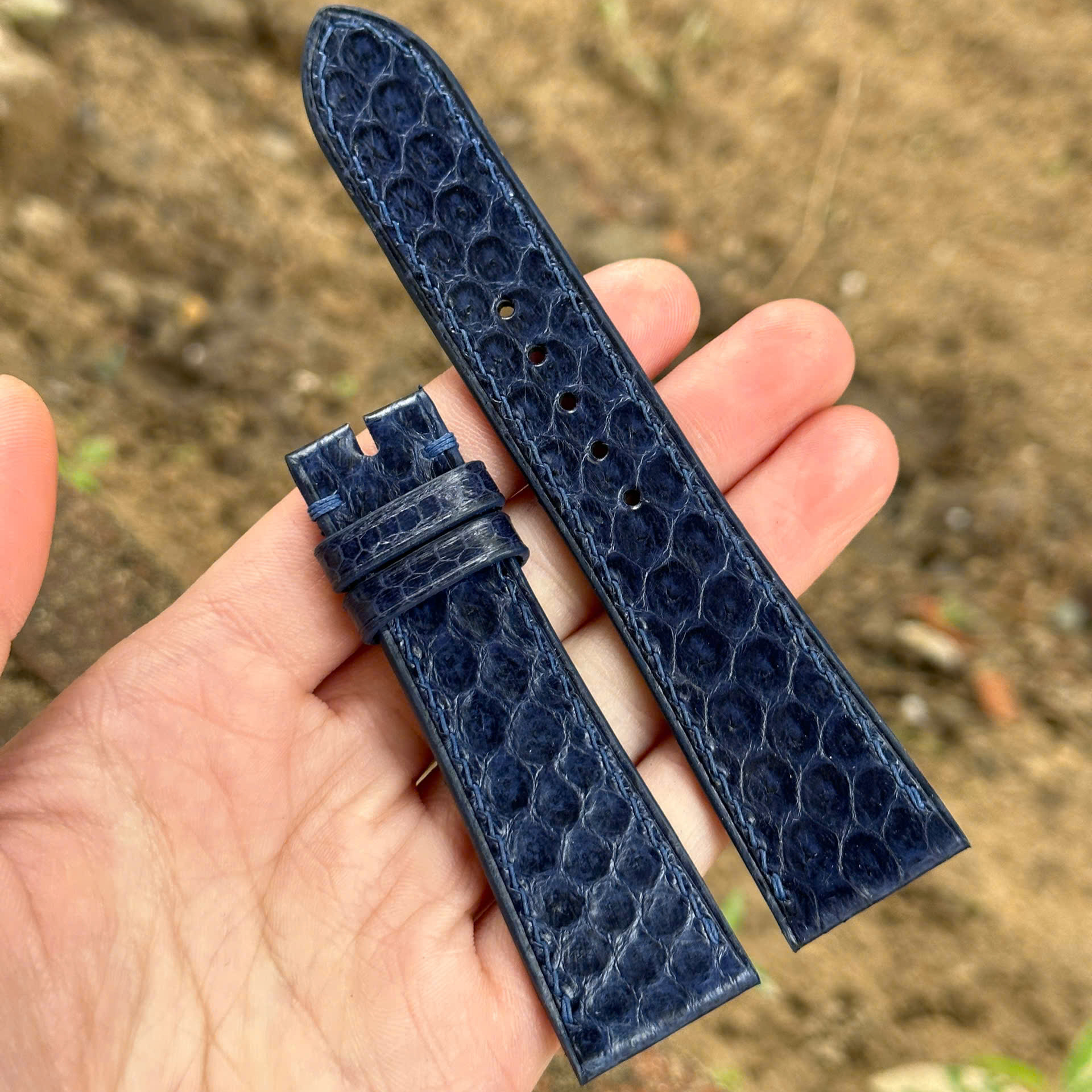 Navy Blue Sea Snake Leather Watch Strap