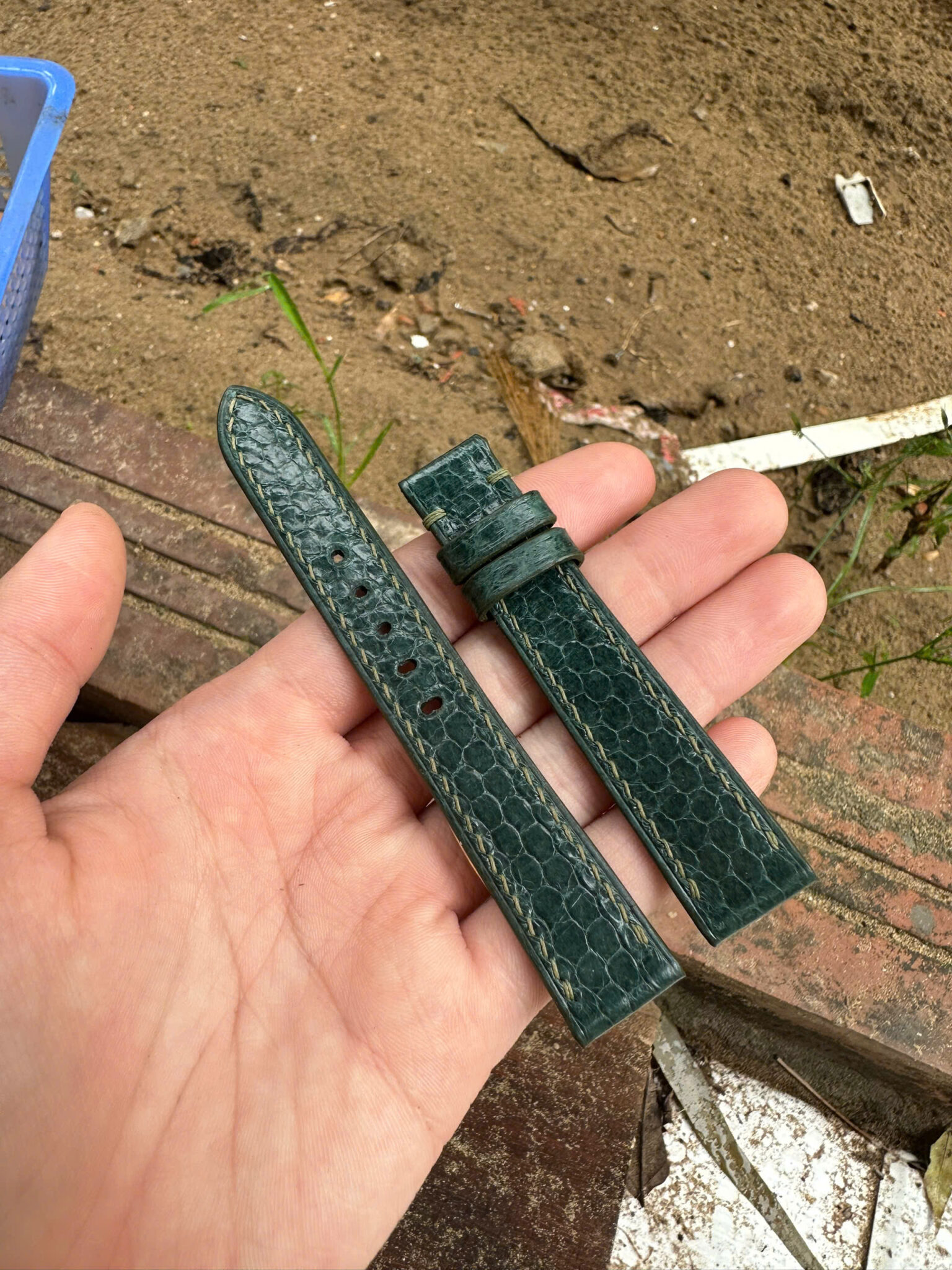 Green Sea Snake Leather Watch Strap