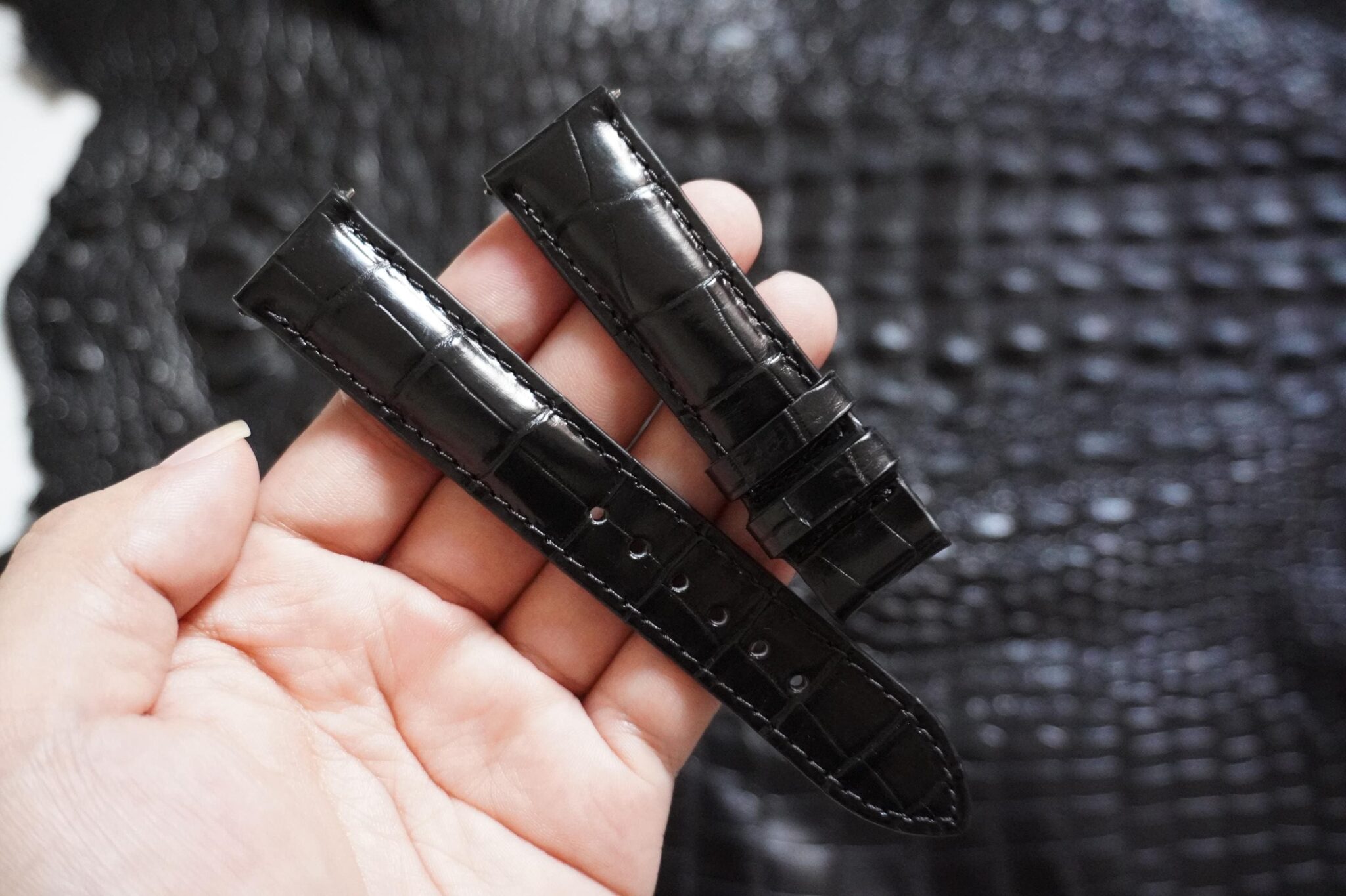 Black Alligator Leather Watch Strap