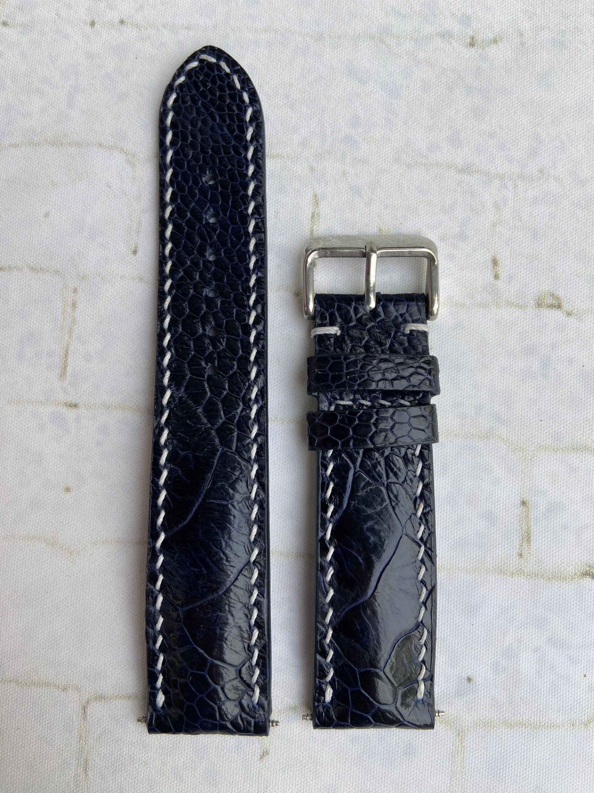 Black White Stitching Ostrich Leather Watch Strap