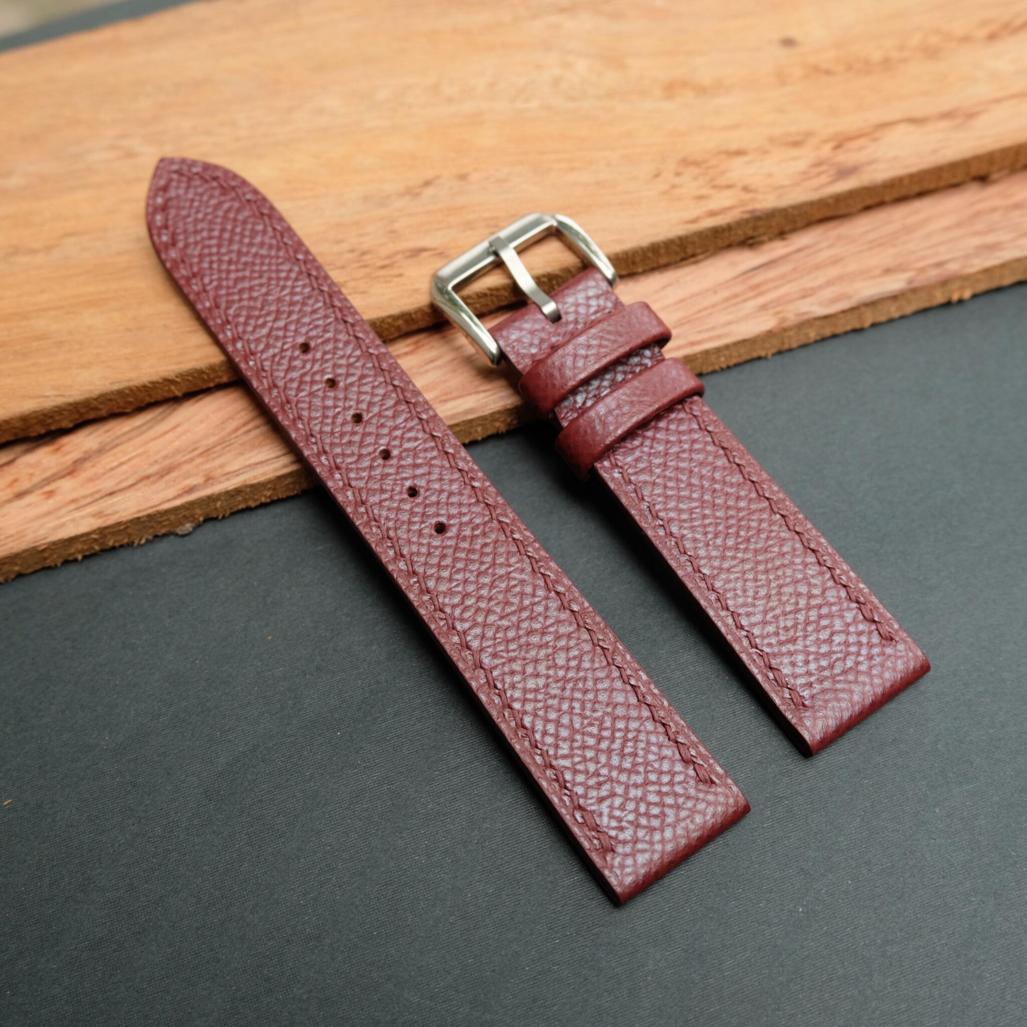 Burgundy Epsom Leather Watch Strap 2