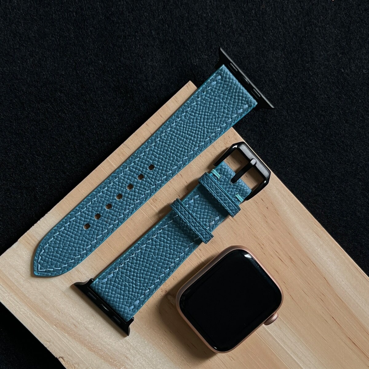 Celadon Blue Apple Epsom Leather Watch Band 1