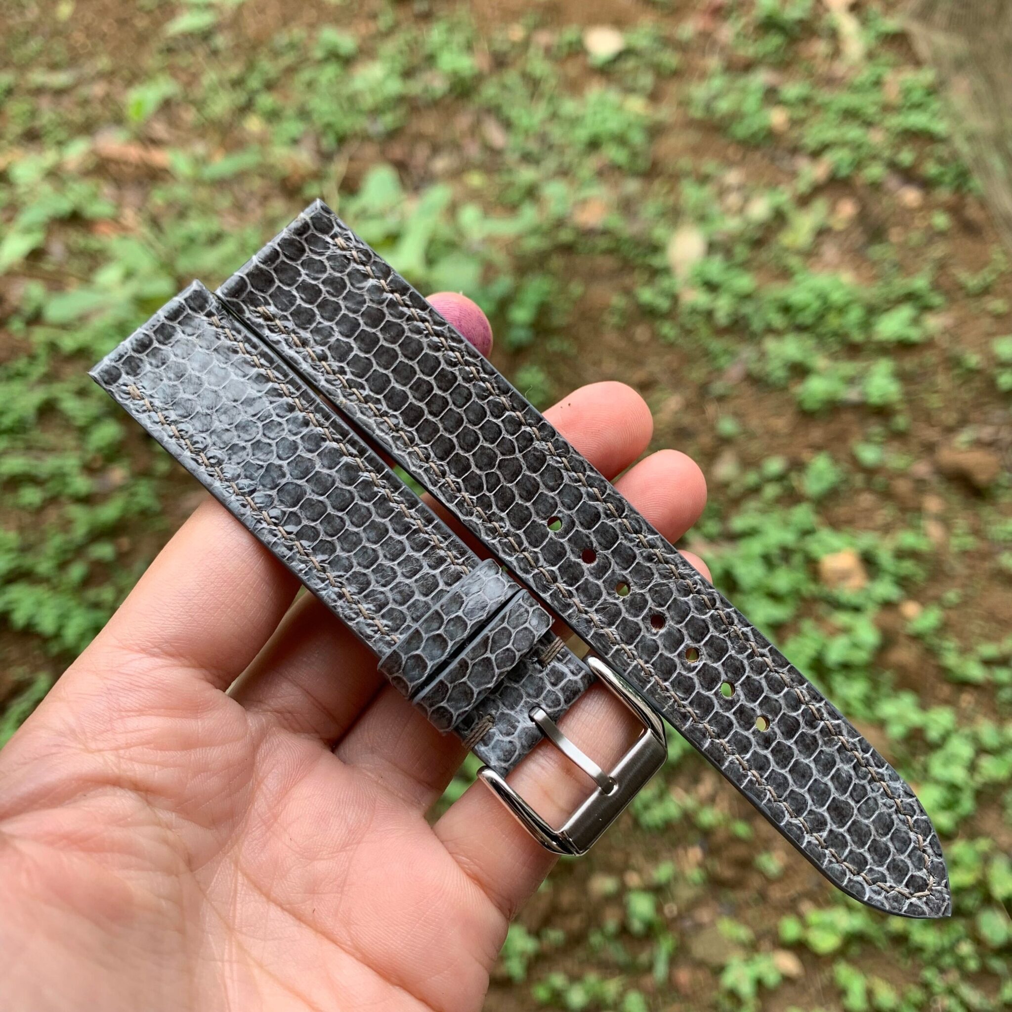 Dark Gray Sea Snake Leather Watch Strap 2