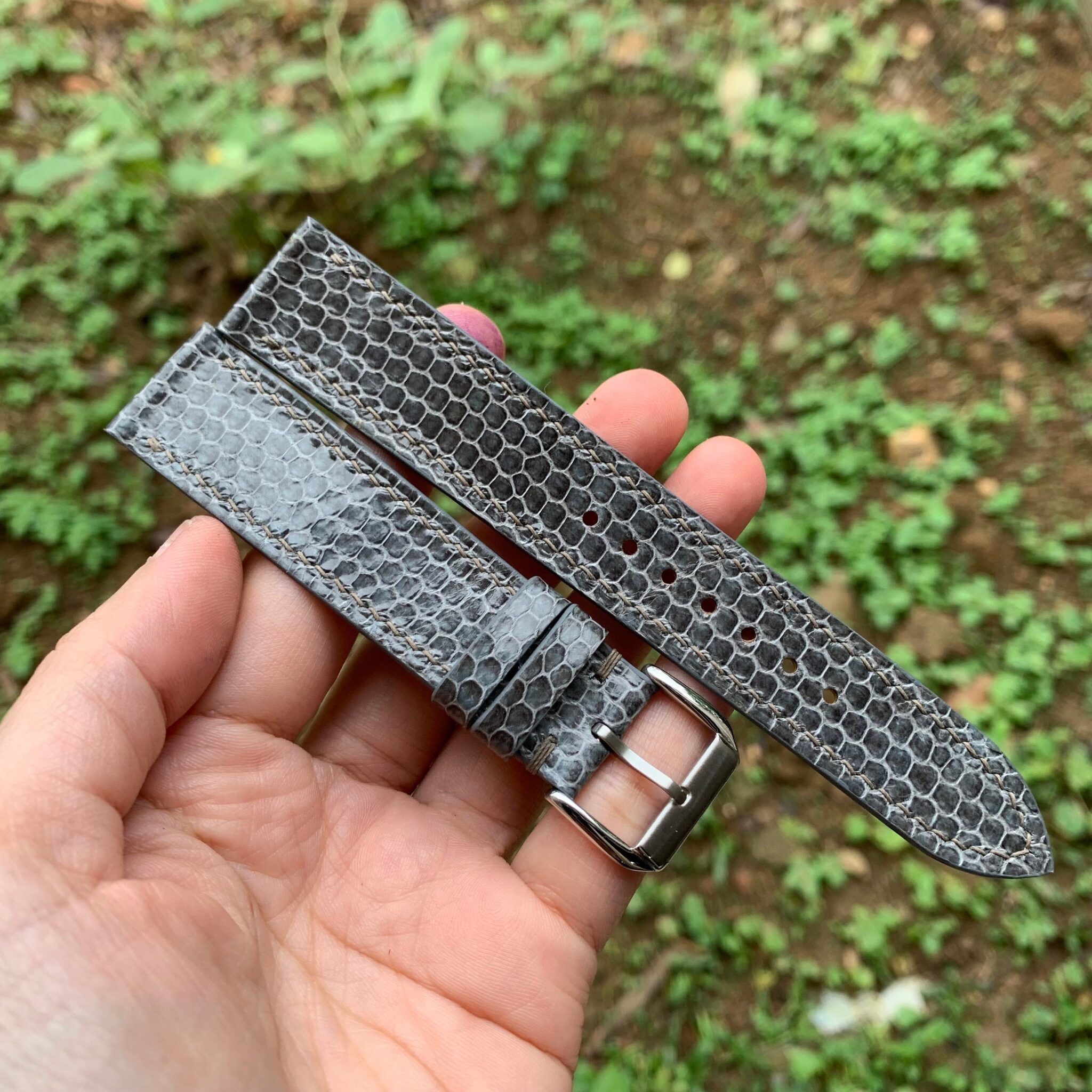 Dark Gray Sea Snake Leather Watch Strap