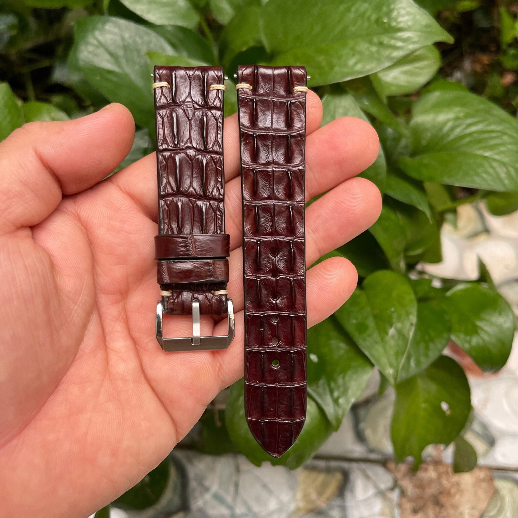 Genuine Brown Double Hornback Alligator Leather Watch Strap 10