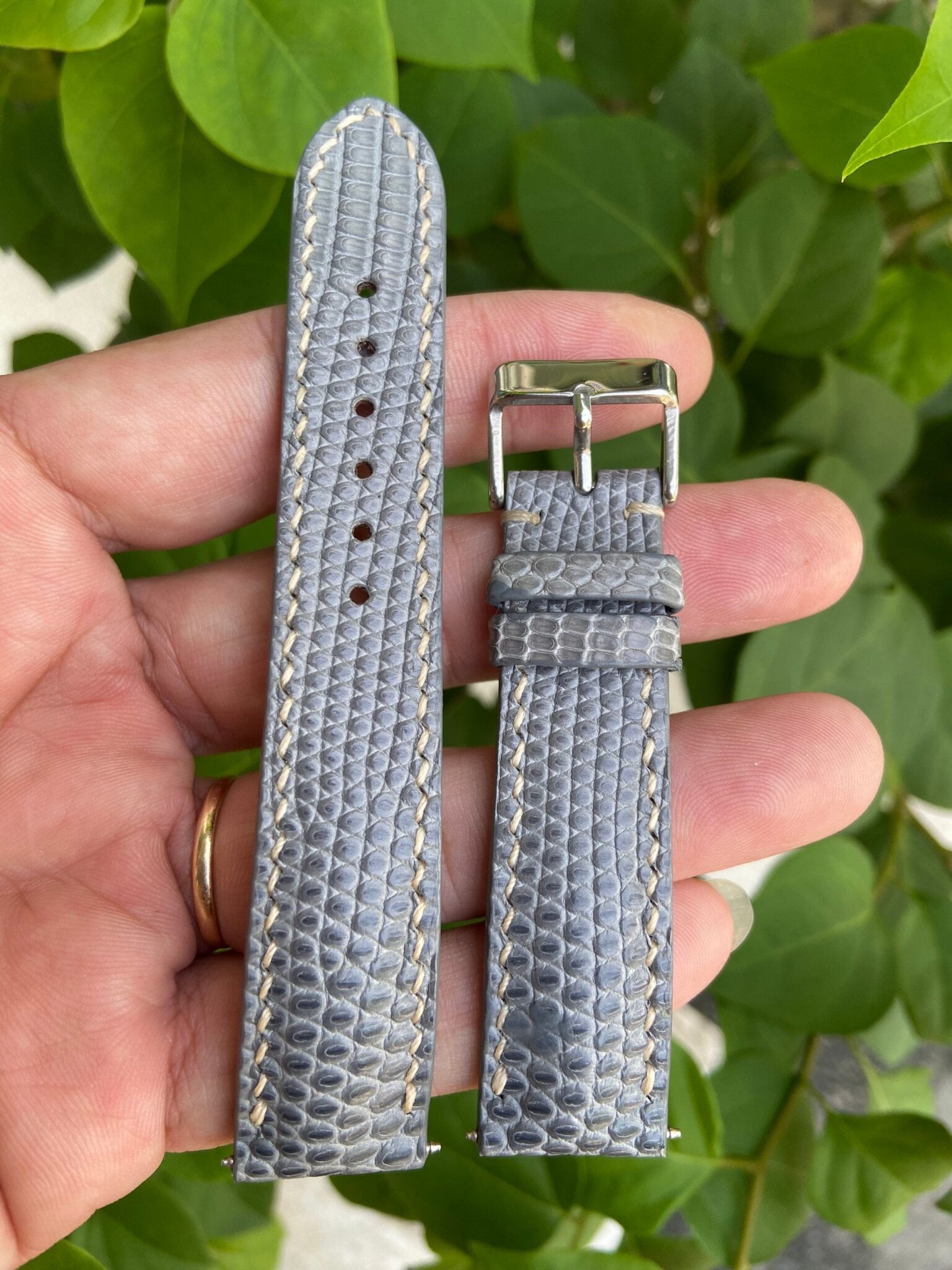 Gray Genuine LIZARD leather watch strap band 1