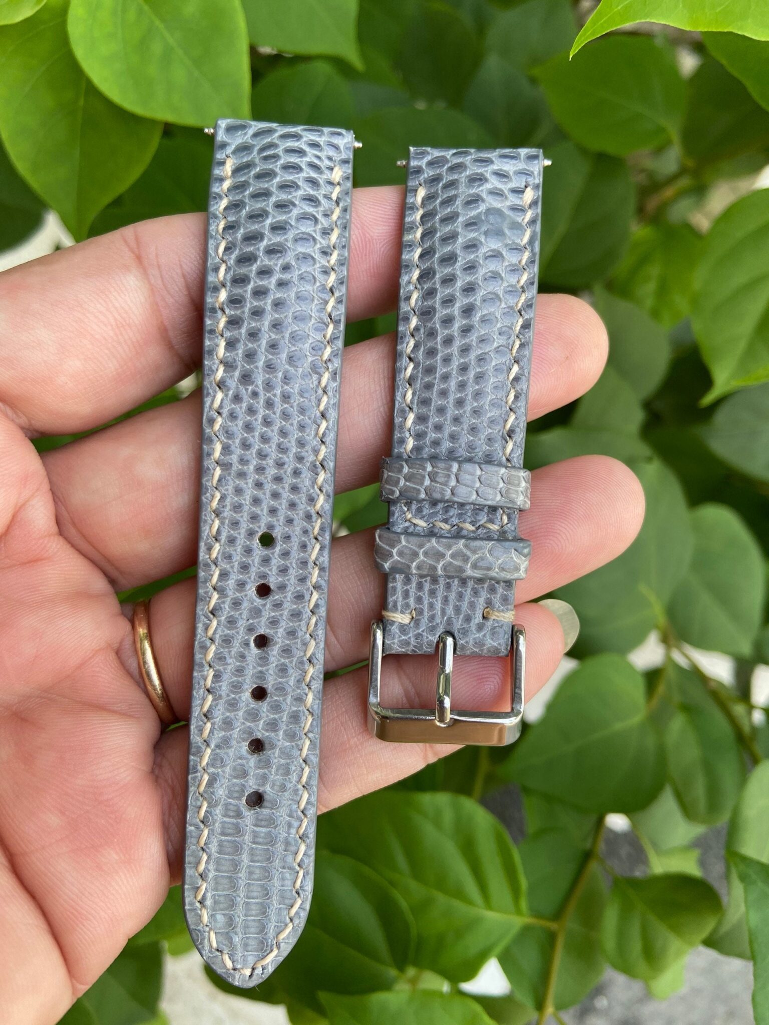 Gray Genuine LIZARD leather watch strap band 2