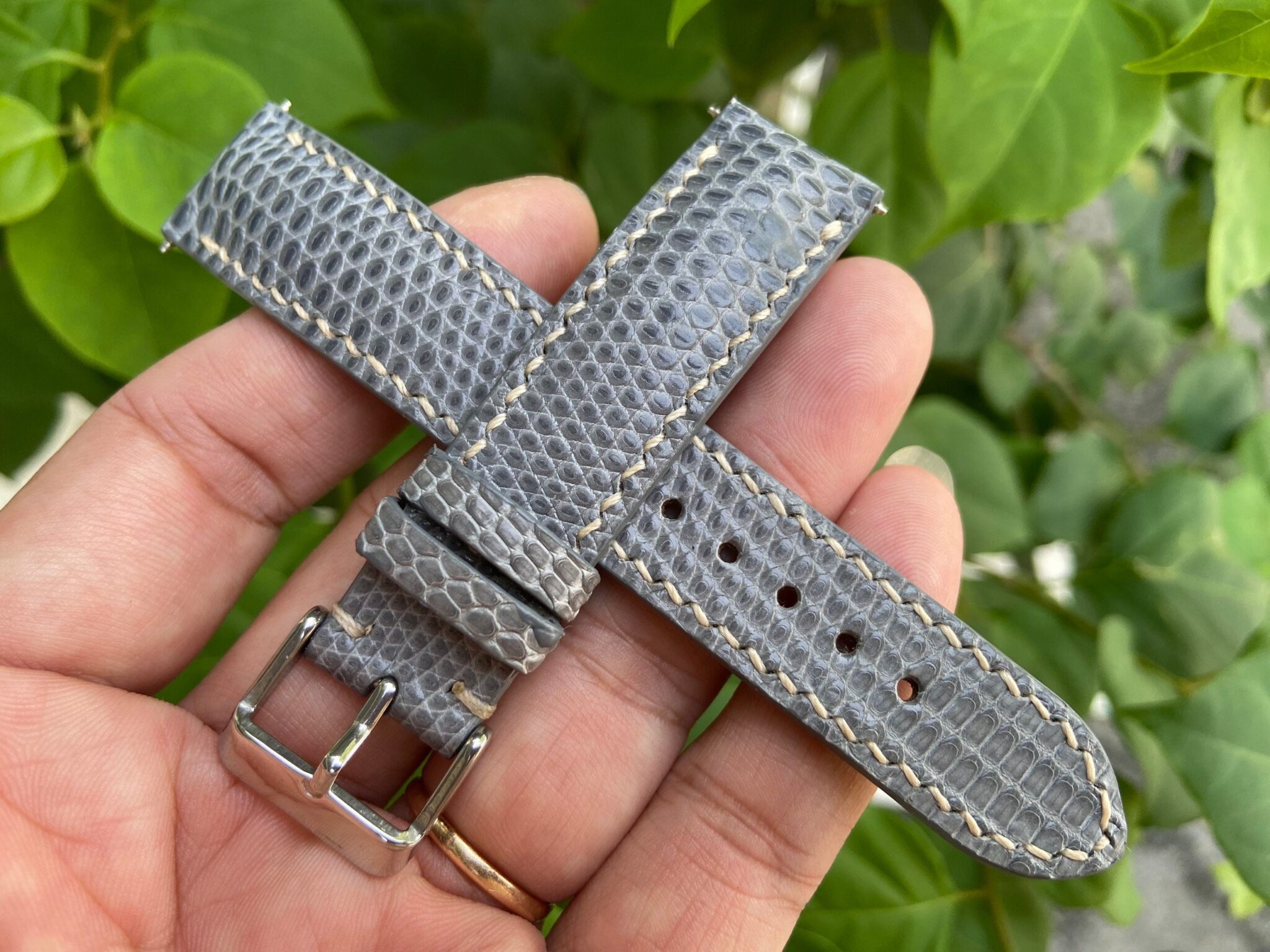 Gray Genuine LIZARD leather watch strap band 3