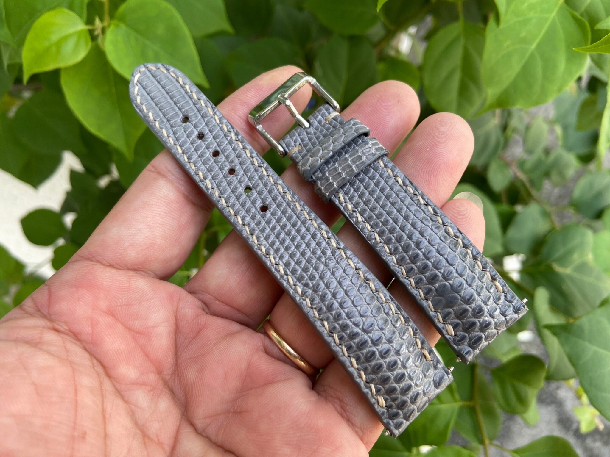 Gray Genuine LIZARD leather watch strap band 4