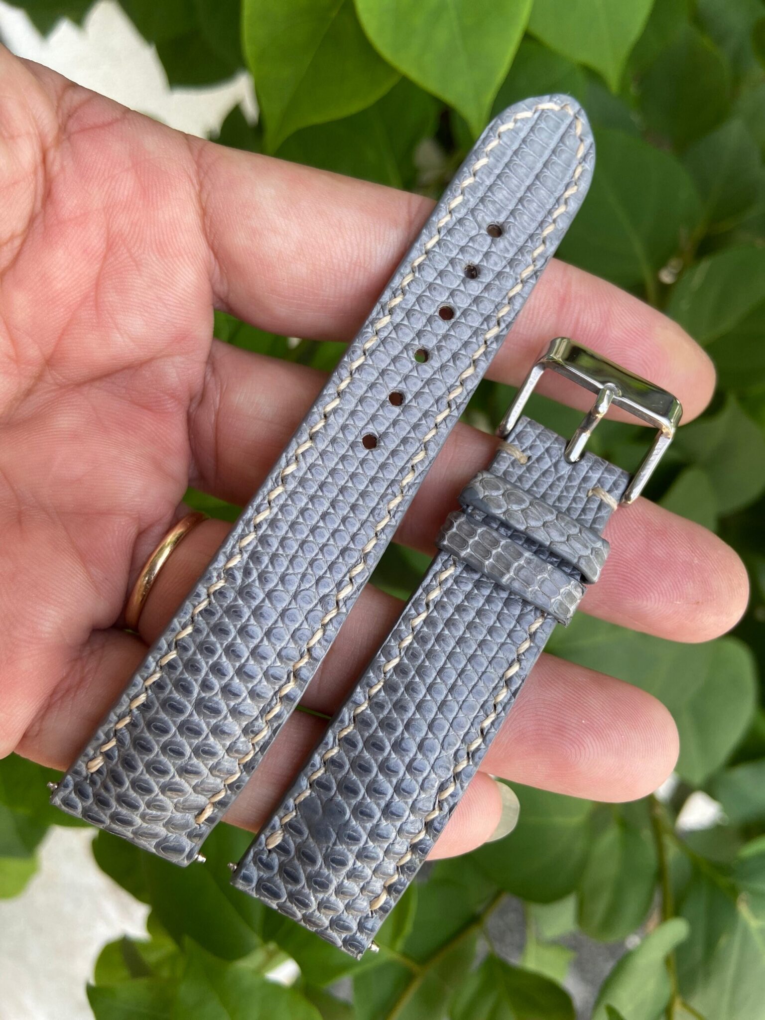 Gray Genuine LIZARD leather watch strap band 5