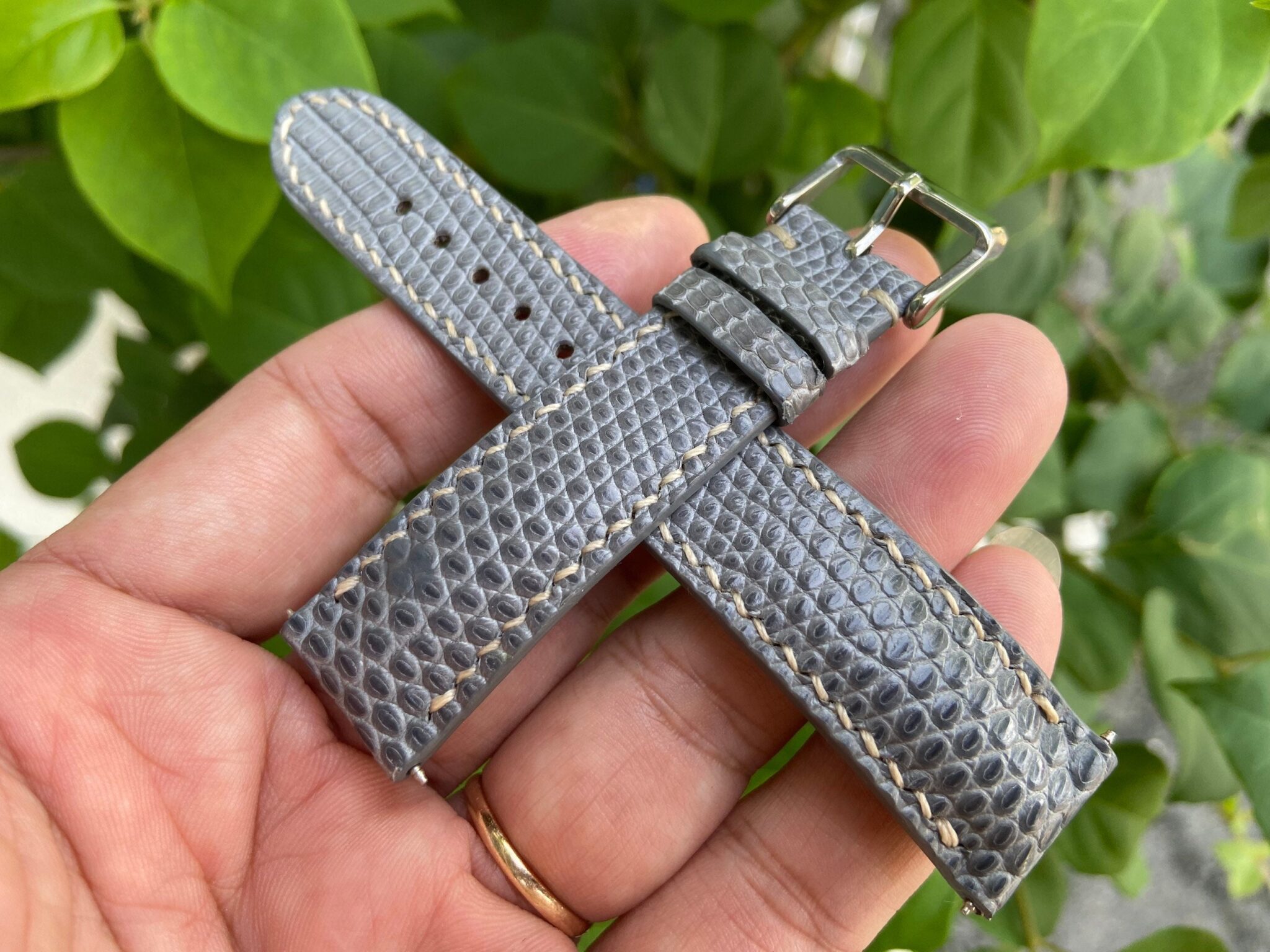 Gray Genuine LIZARD leather watch strap band 6
