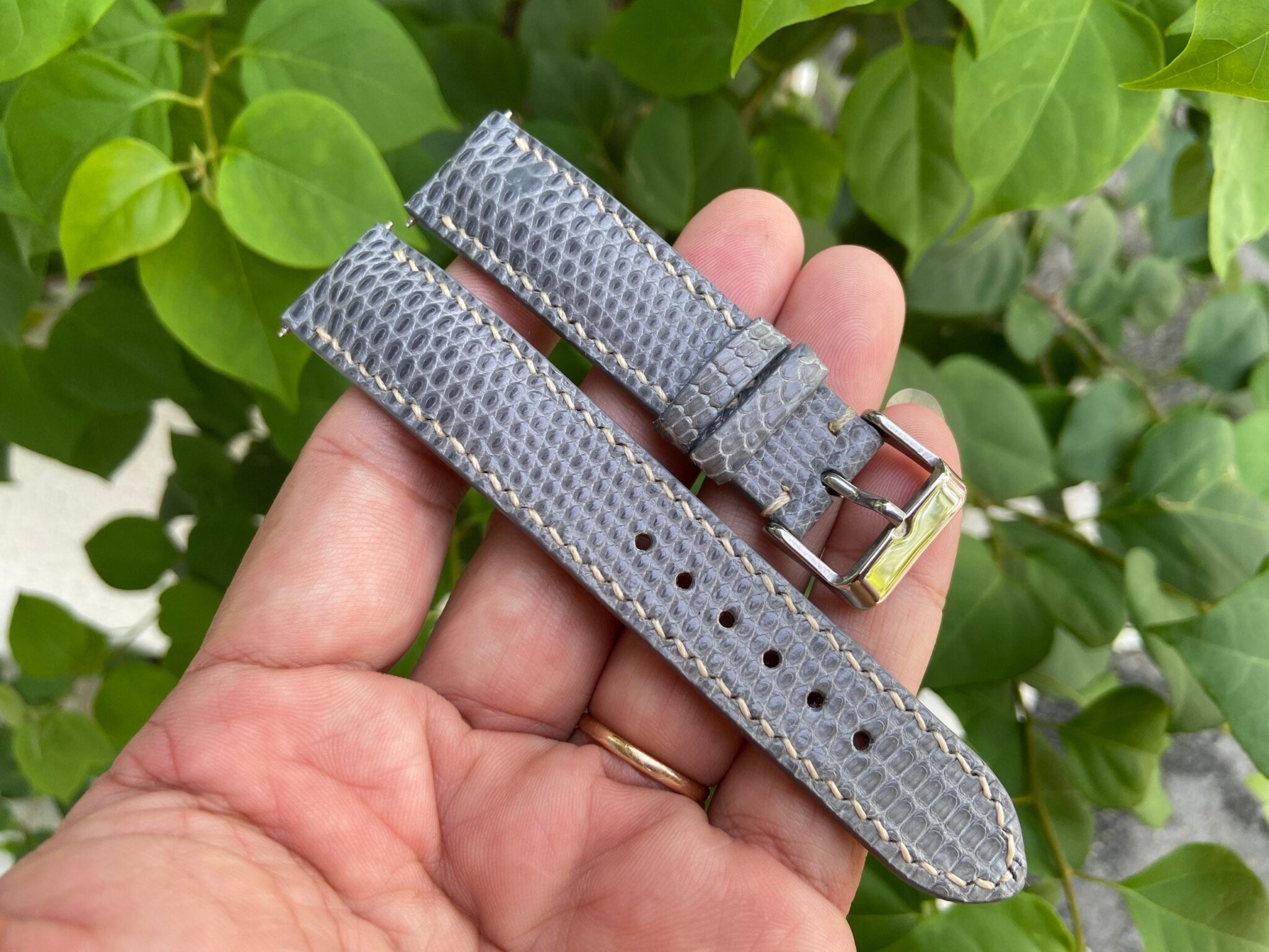 Gray Genuine LIZARD leather watch strap band 7