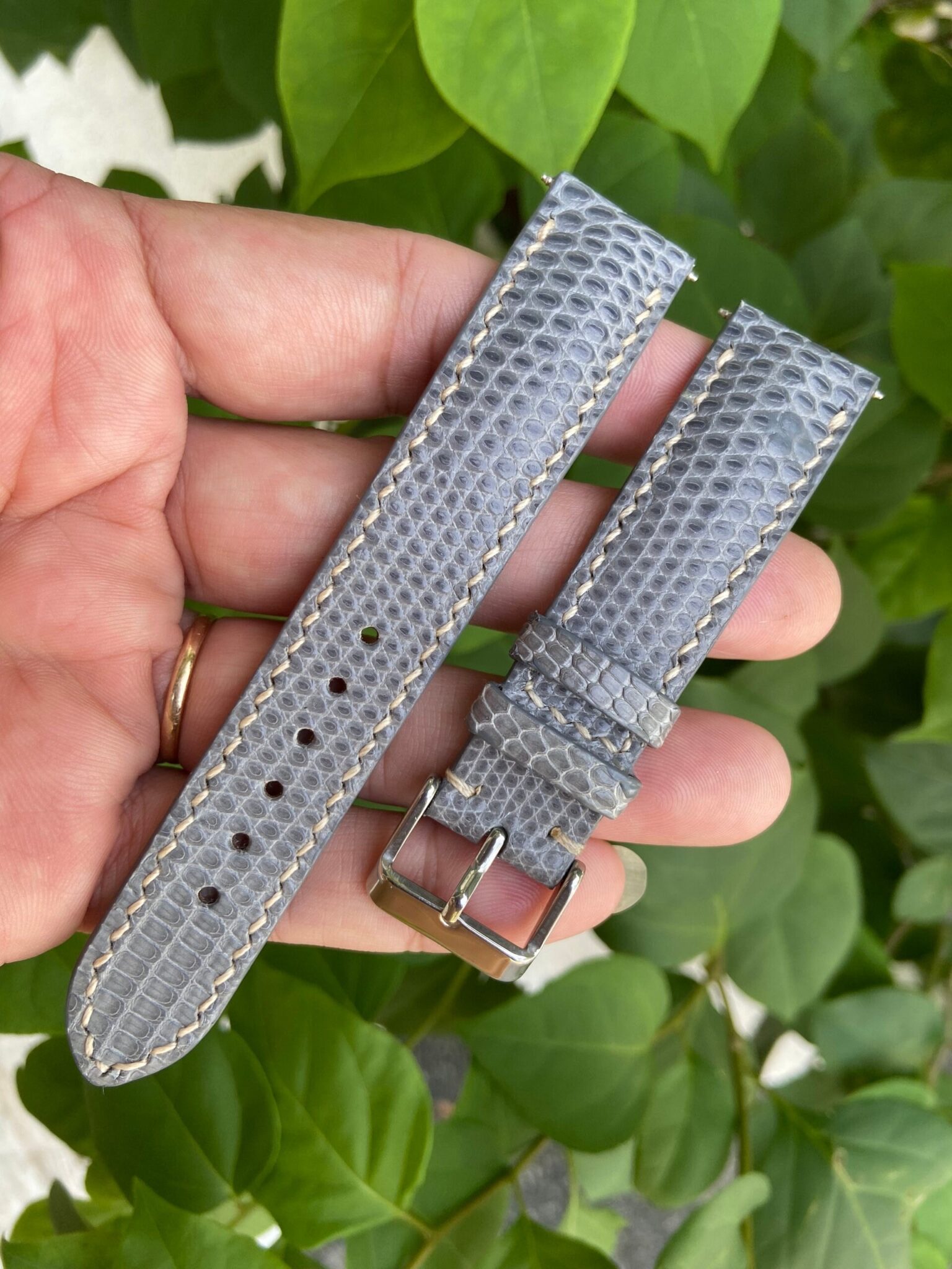 Gray Genuine LIZARD leather watch strap band 8