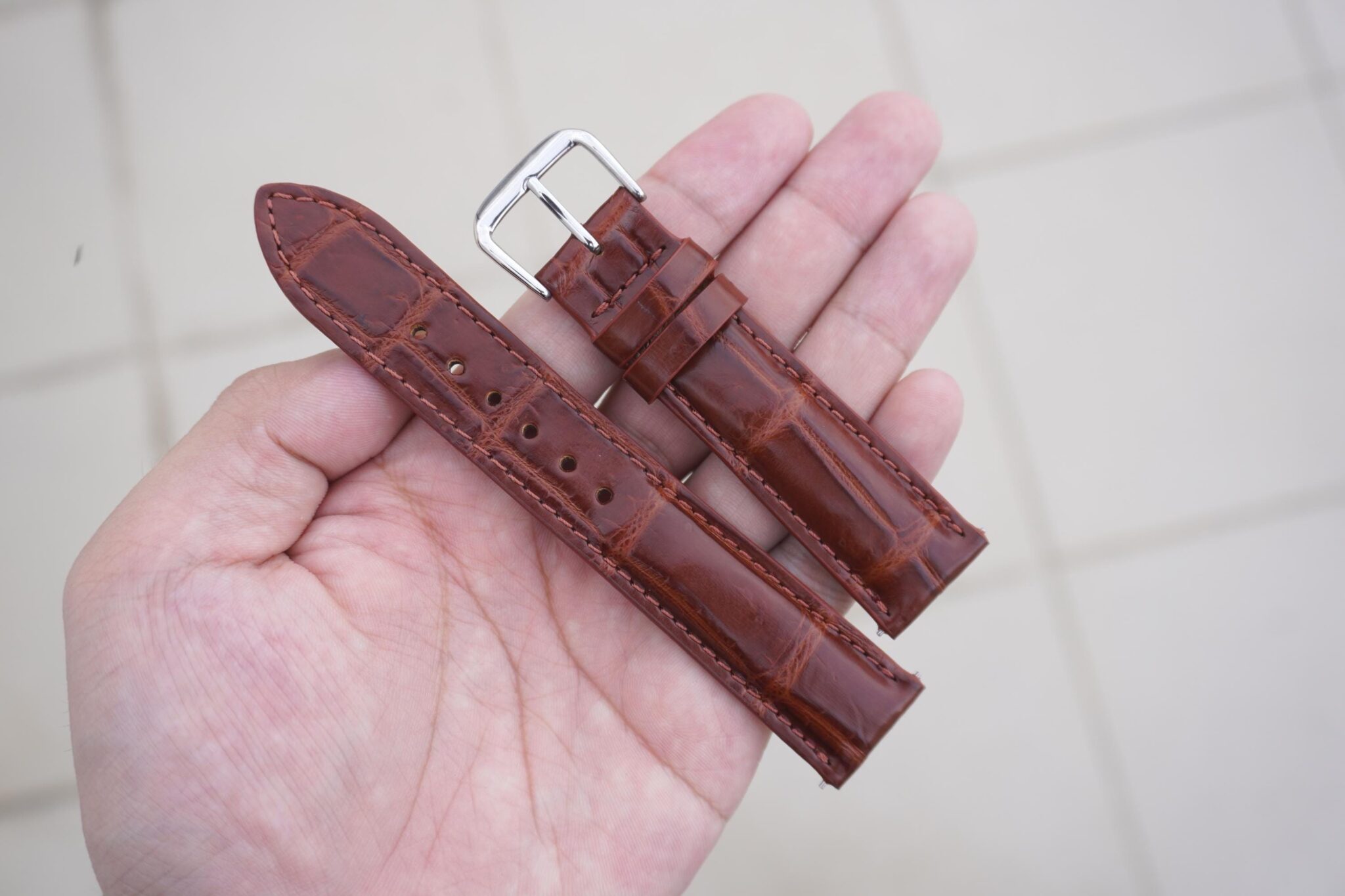 Handmade Cognac Alligator Leather Watch Strap 2