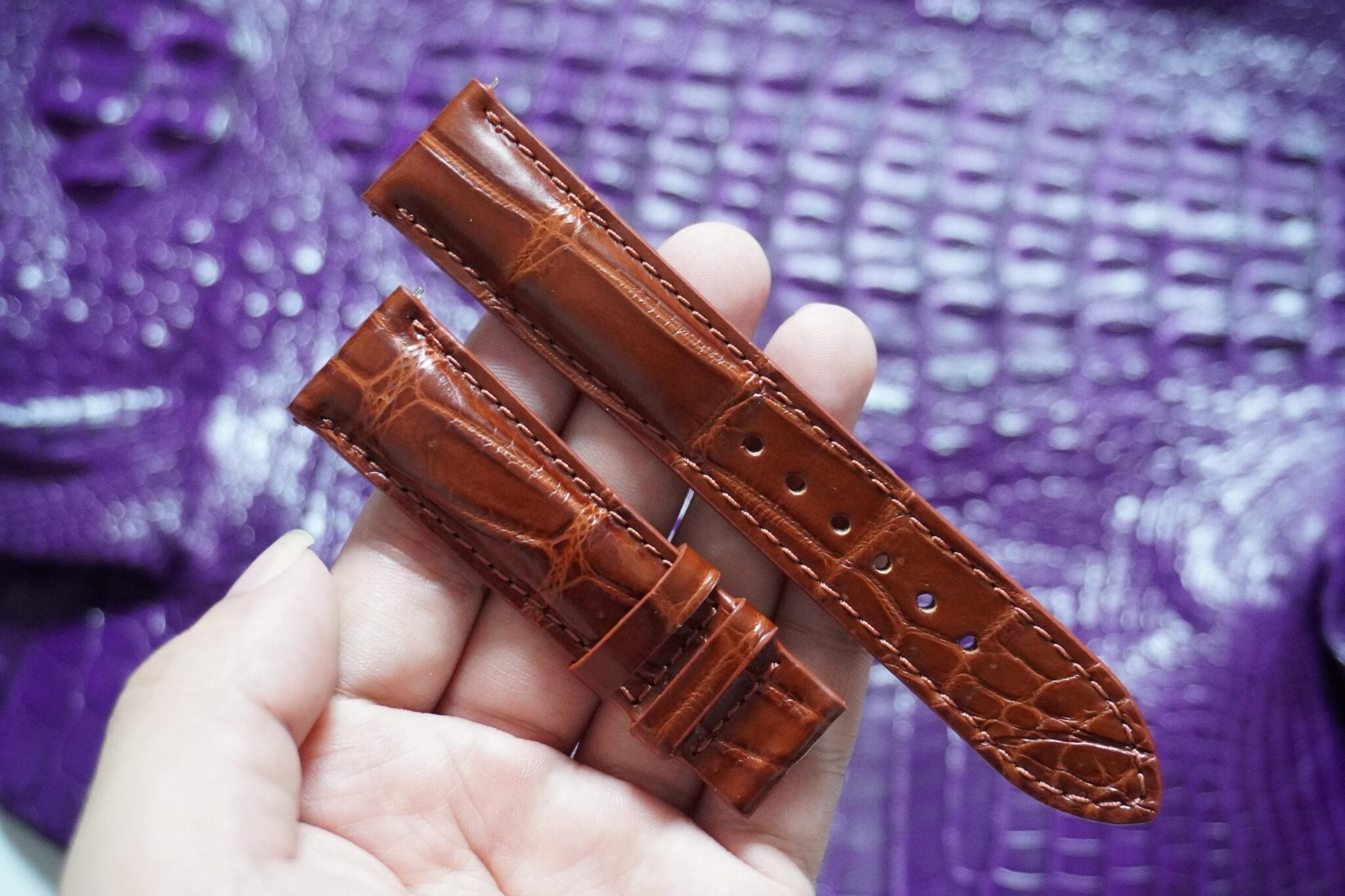 Handmade Cognac Alligator Leather Watch Strap (3)