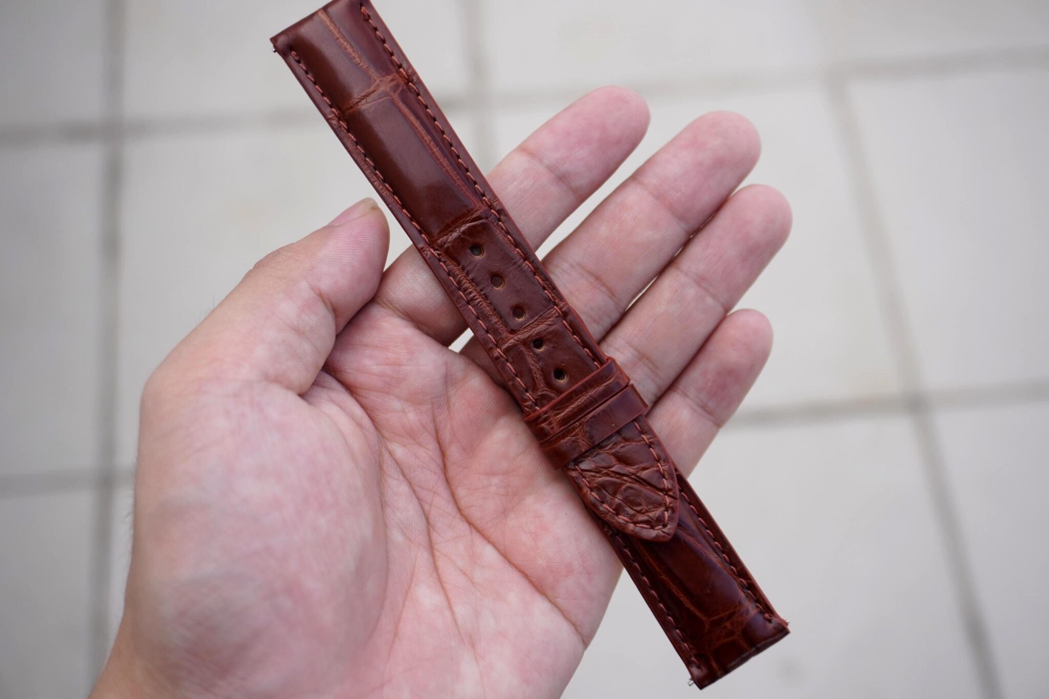 Handmade Cognac Alligator Leather Watch Strap 5