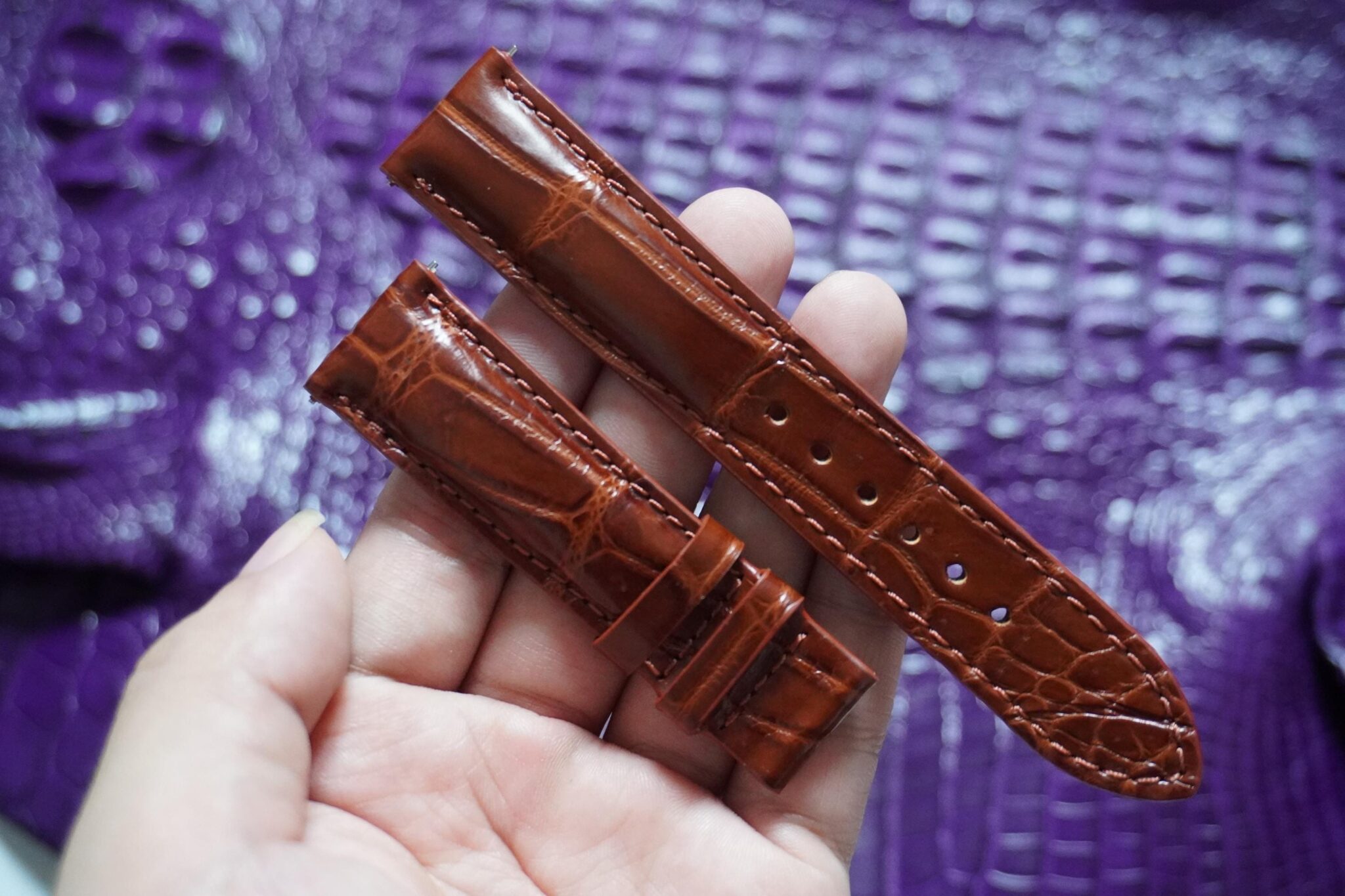 Handmade Cognac Alligator Leather Watch Strap 6