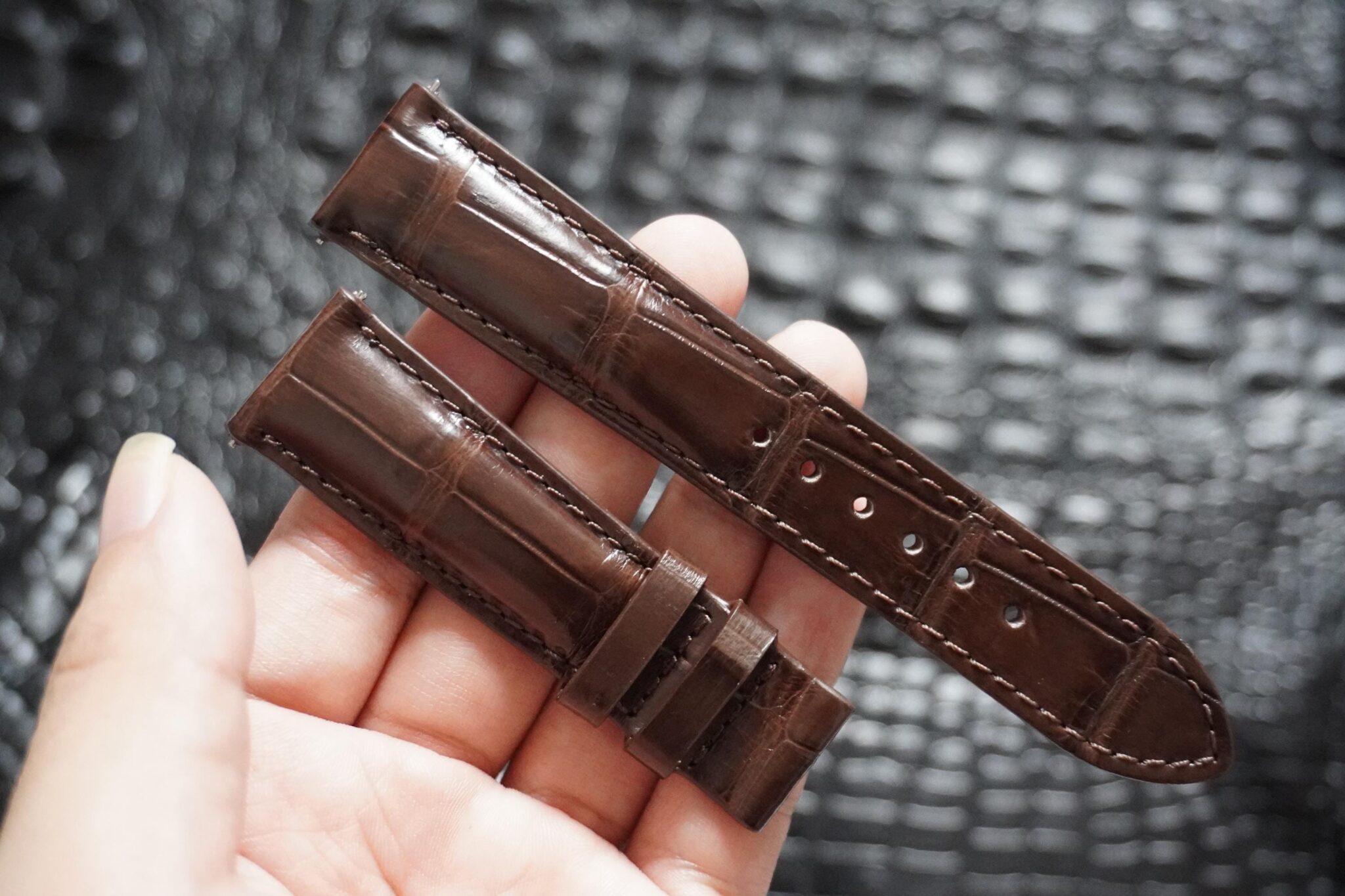 Handmade Dark Brown Alligator Leather Watch Strap 5