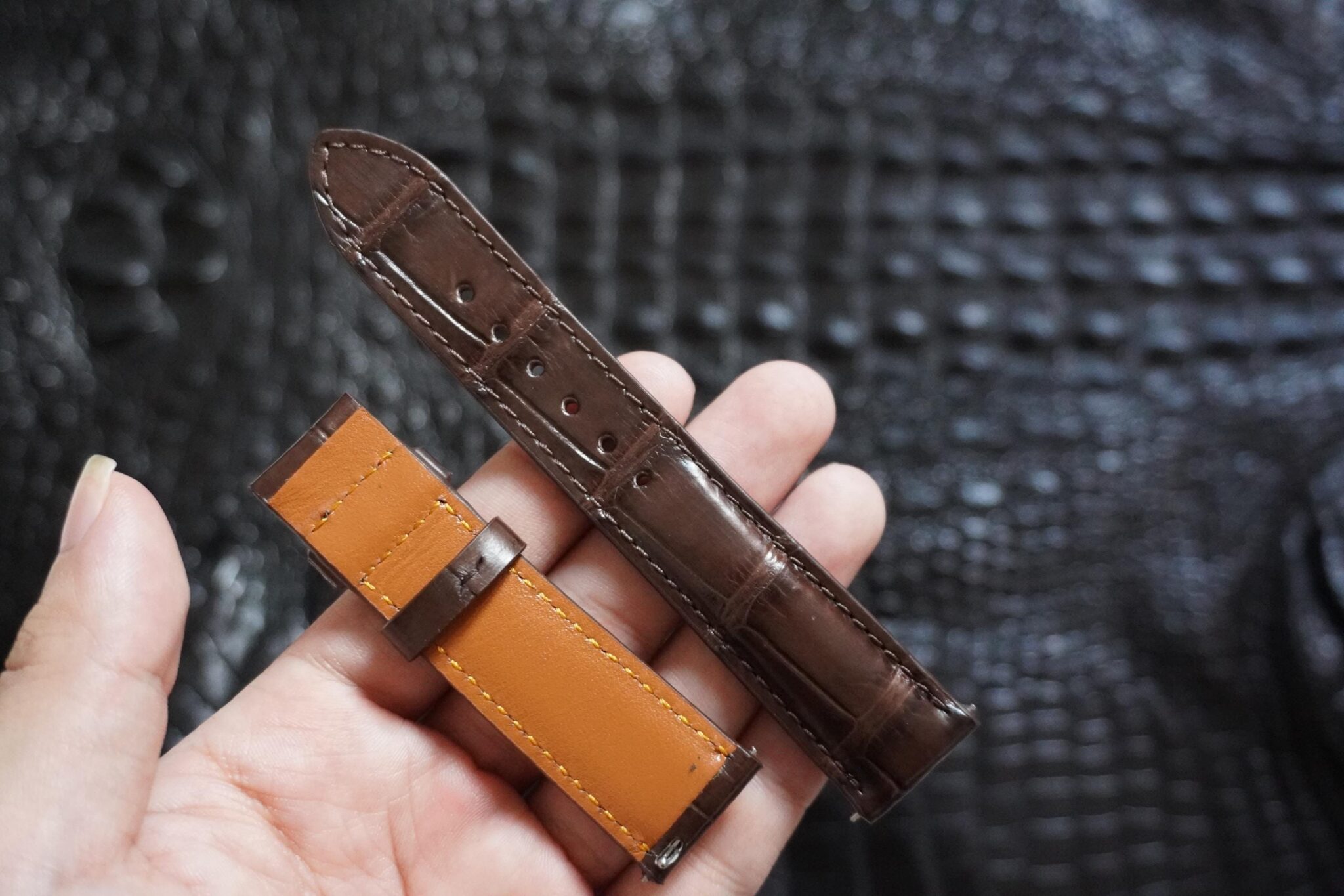 Handmade Dark Brown Alligator Leather Watch Strap 6