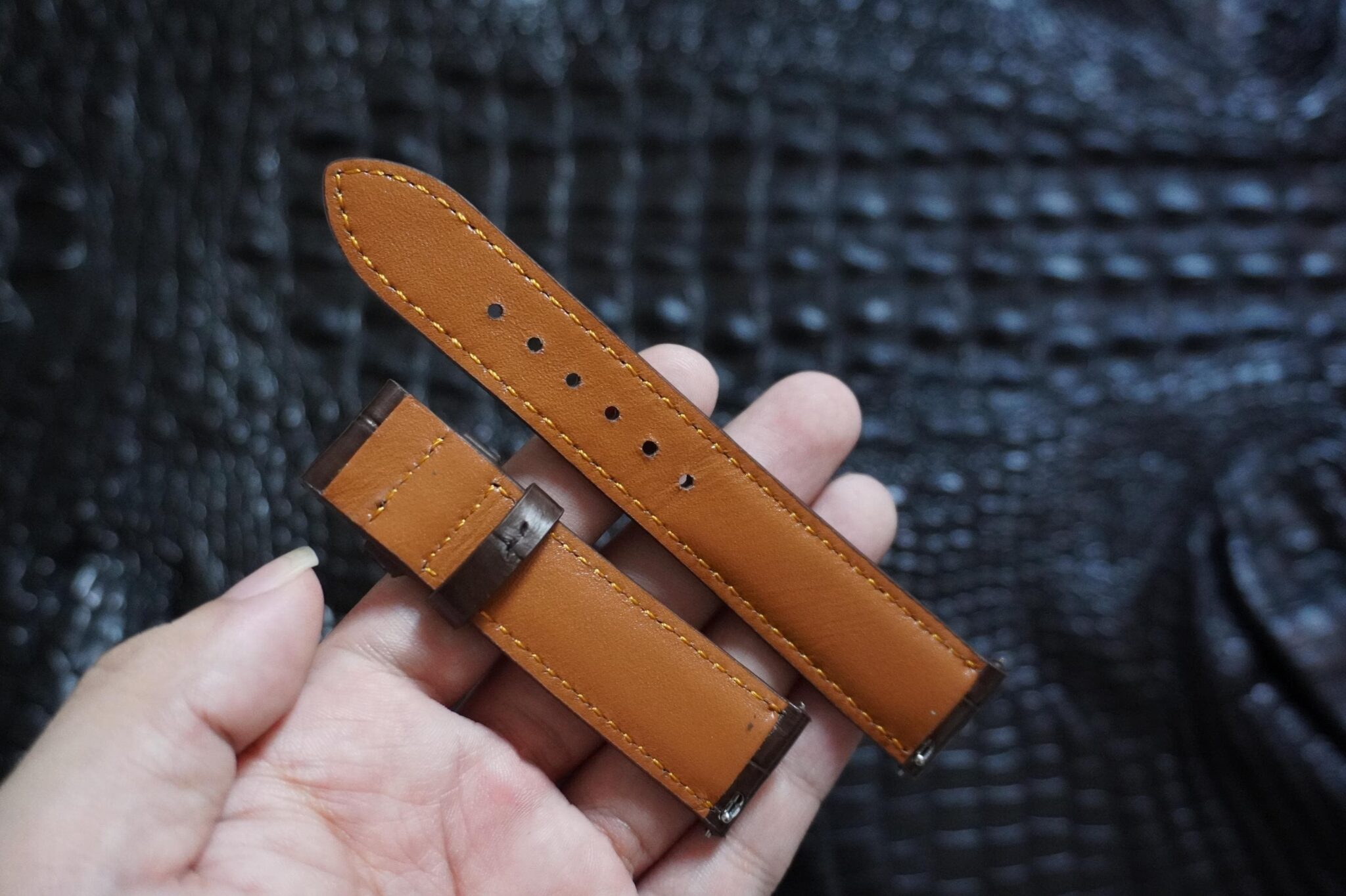 Handmade Dark Brown Alligator Leather Watch Strap 7