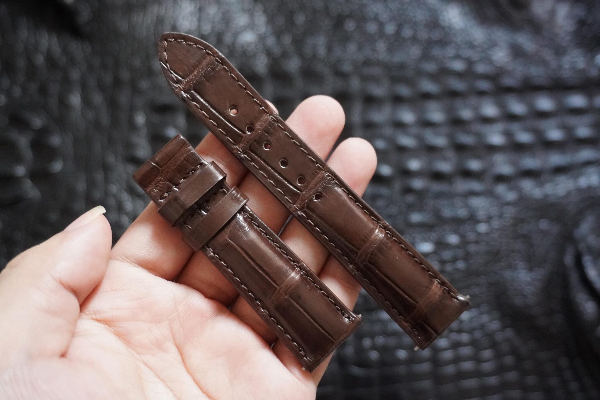 Handmade Dark Brown Alligator Leather Watch Strap (8)