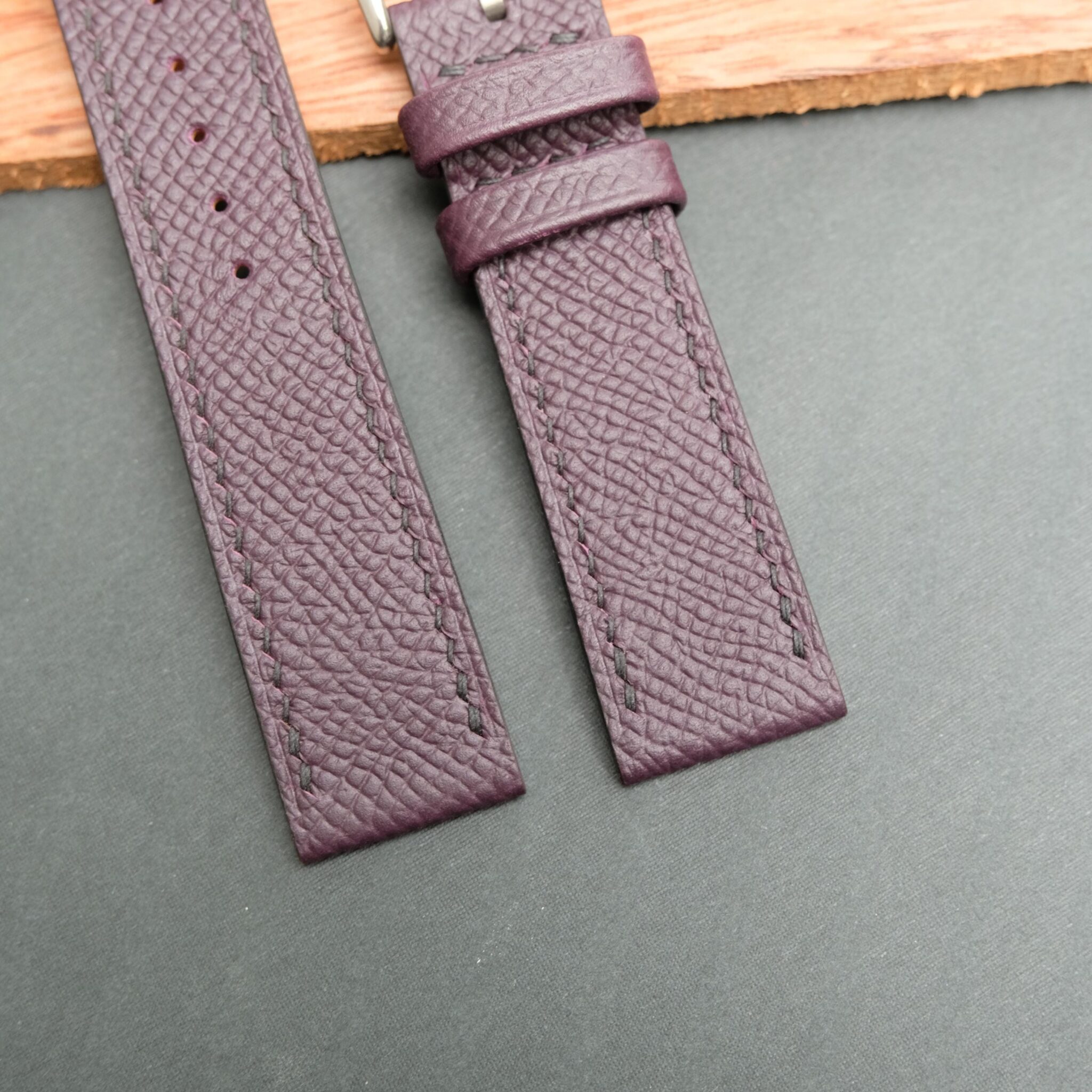 Purple Epsom leather watch strap 2