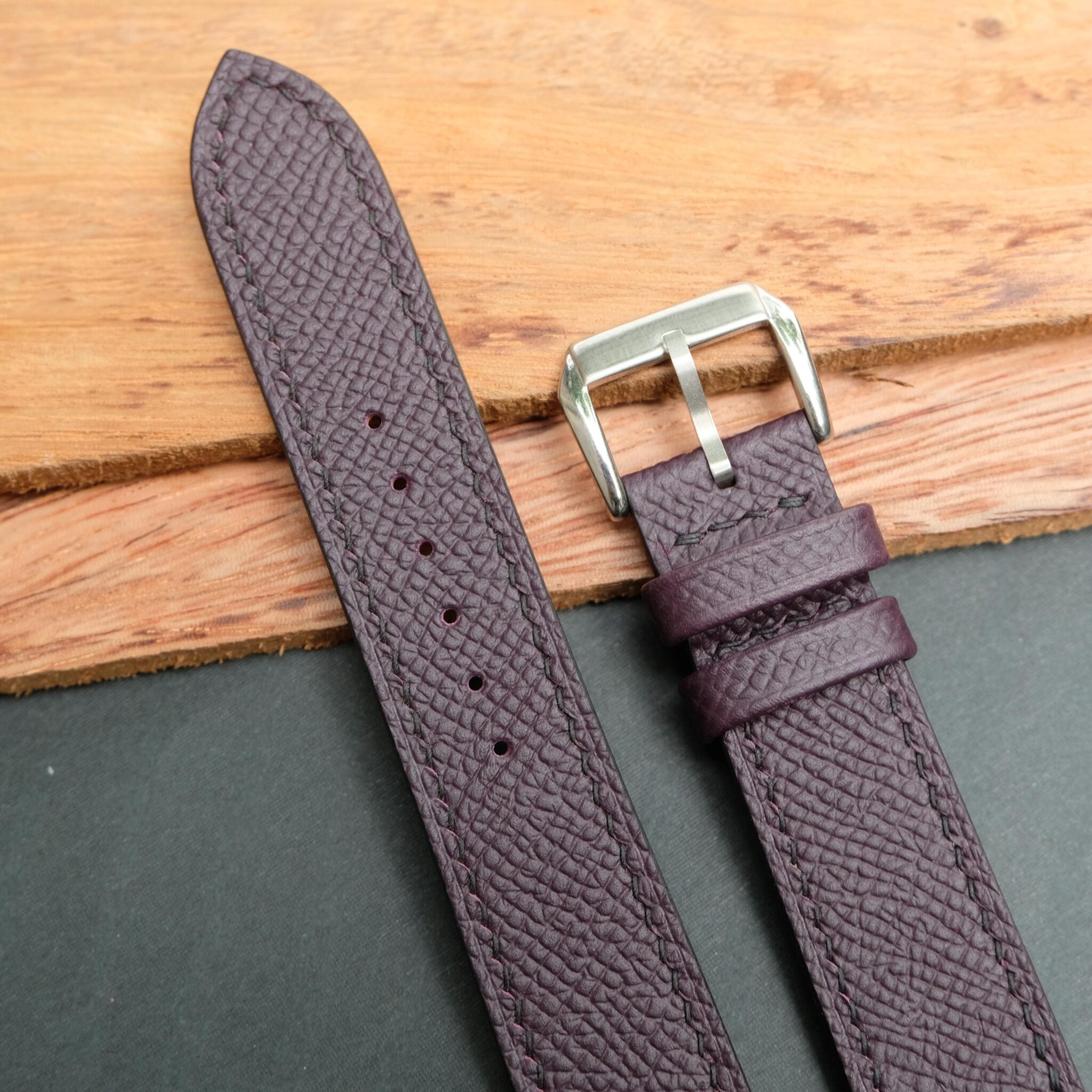 Purple Epsom leather watch strap 3