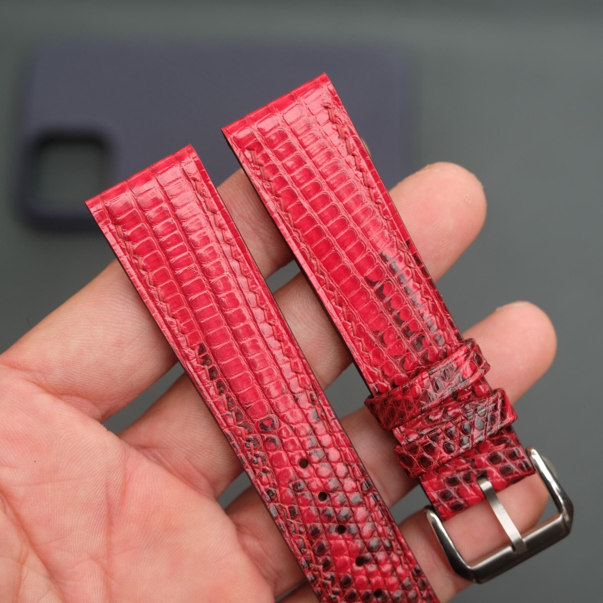 Red Lizard Leather Watch Strap 2