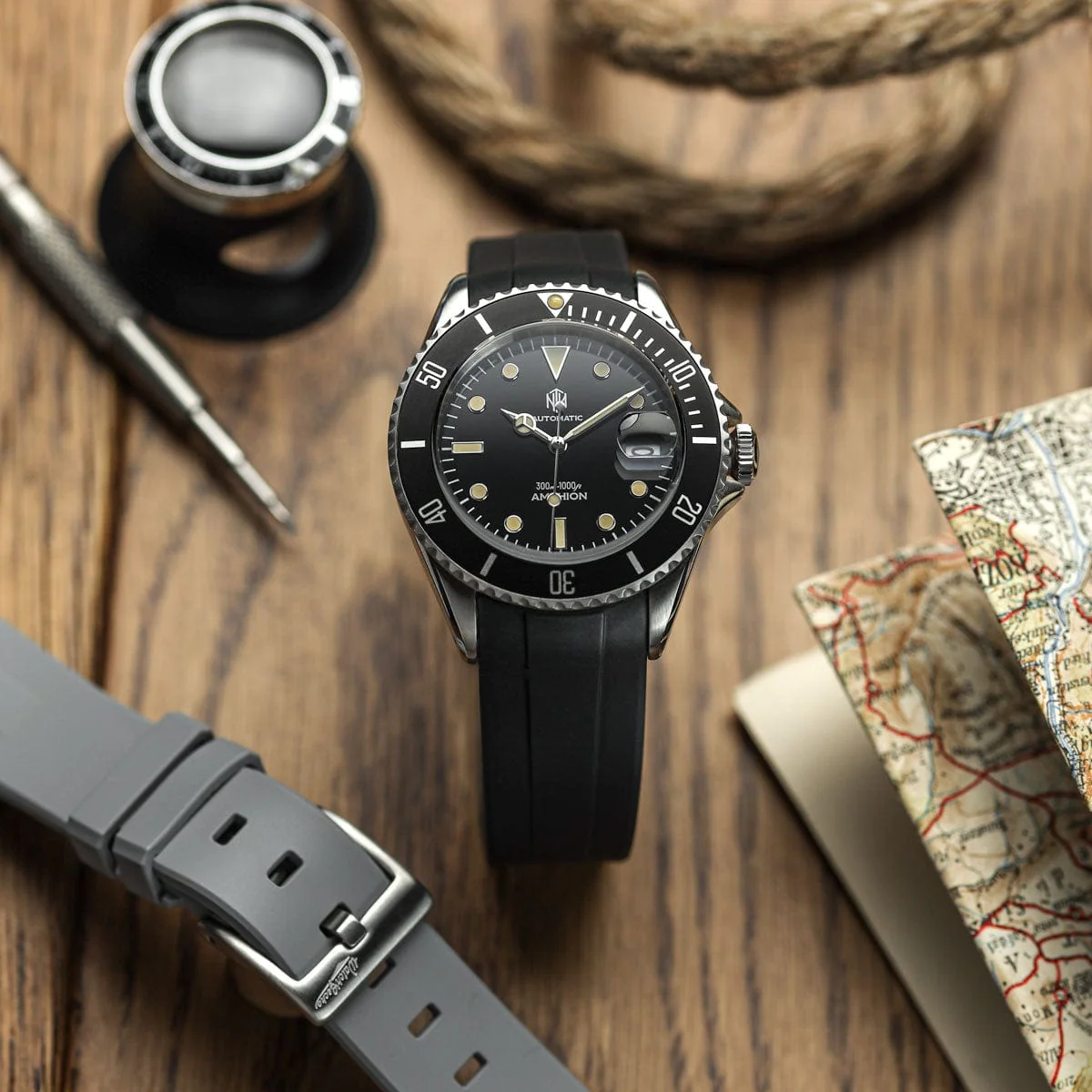 watch straps watchgecko rolex submariner style black rubber watch strap brushed buckle