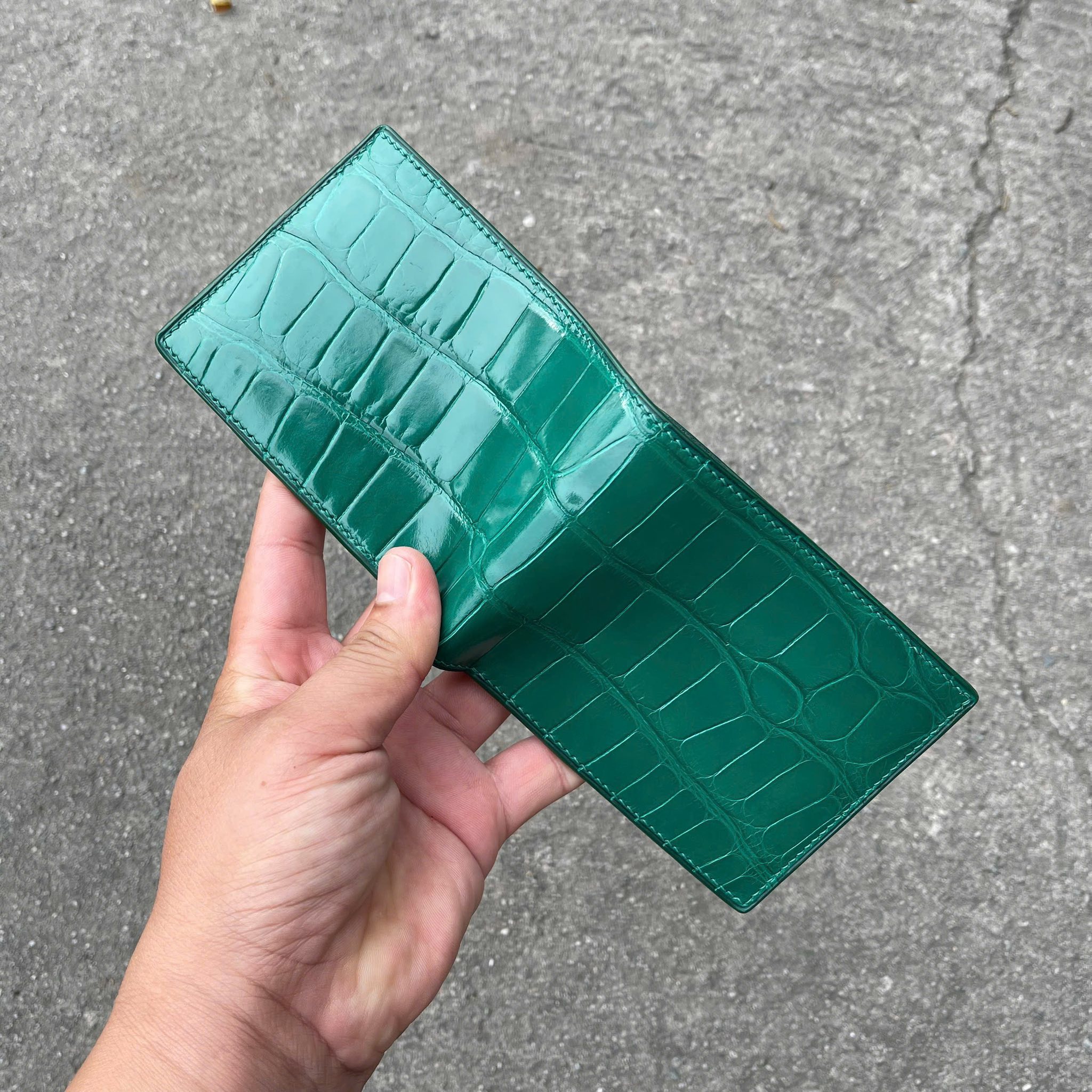 Emerald Green Double Side Alligator Bifold Wallet For Men