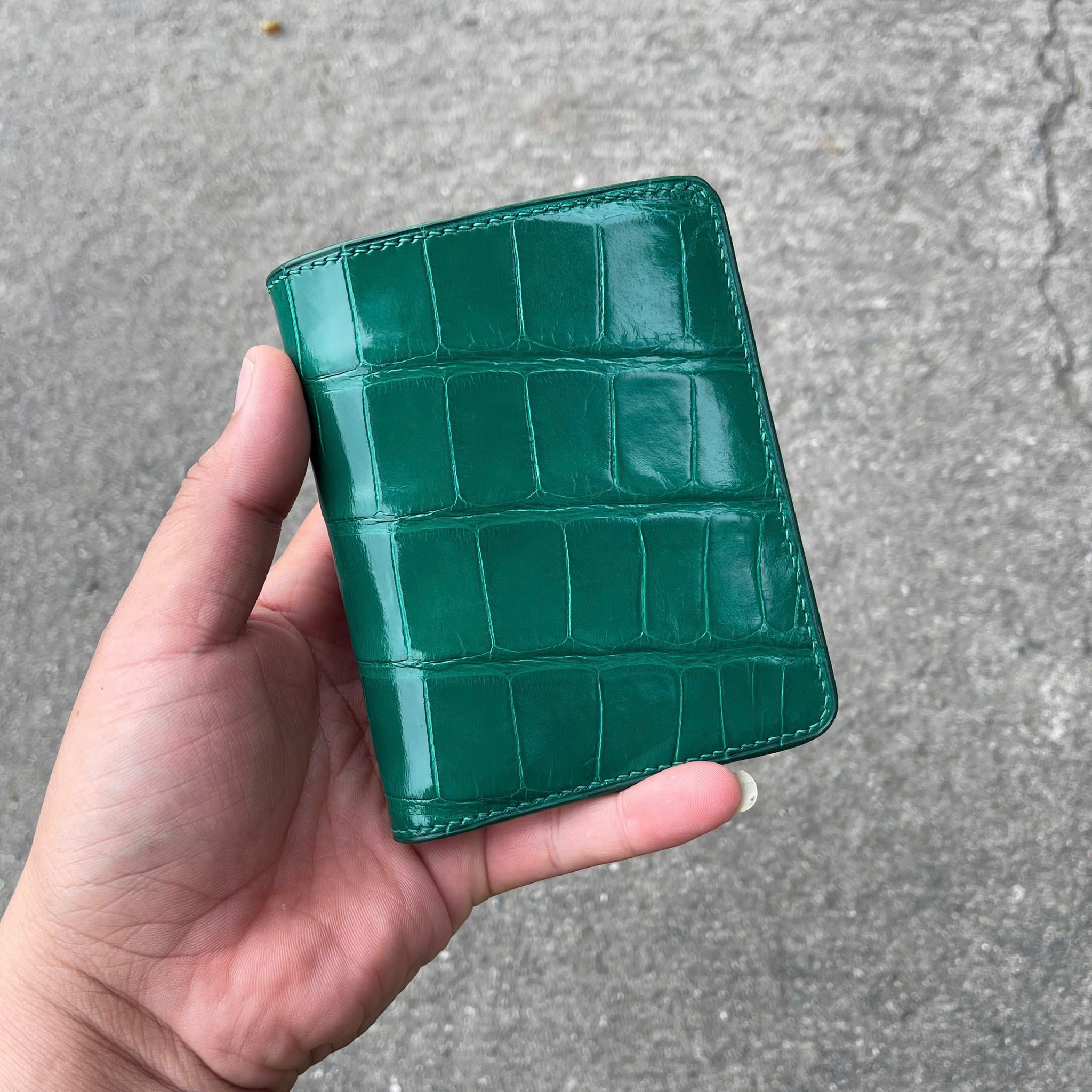 Emerald Green Double Side Alligator Vertical Wallet For Men