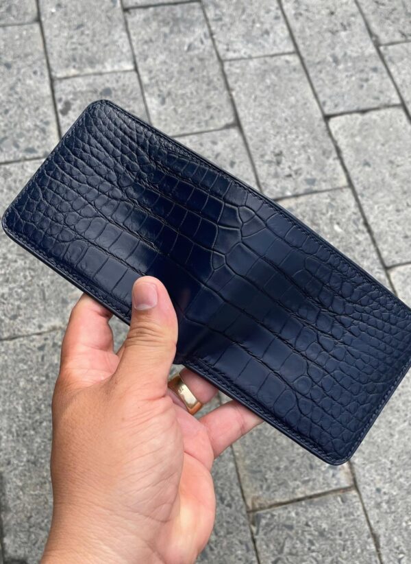 Navy Blue Double Side Alligator Bifold Wallet