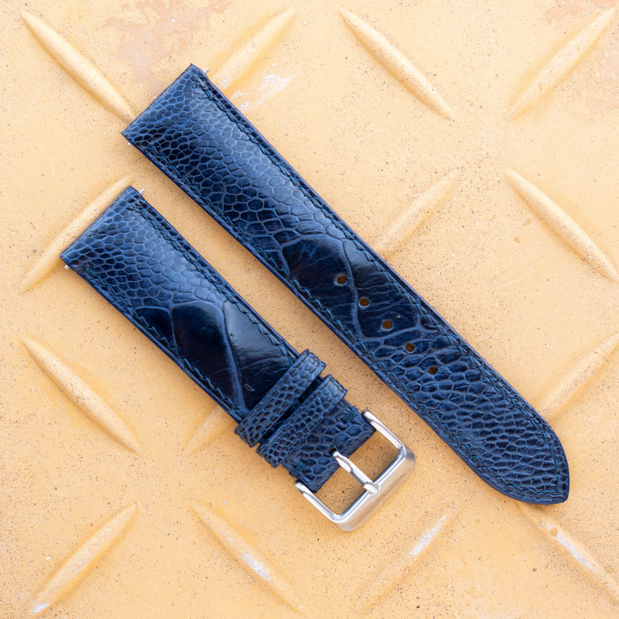 Navy Blue Ostrich Leg Leather Watch Band (1)
