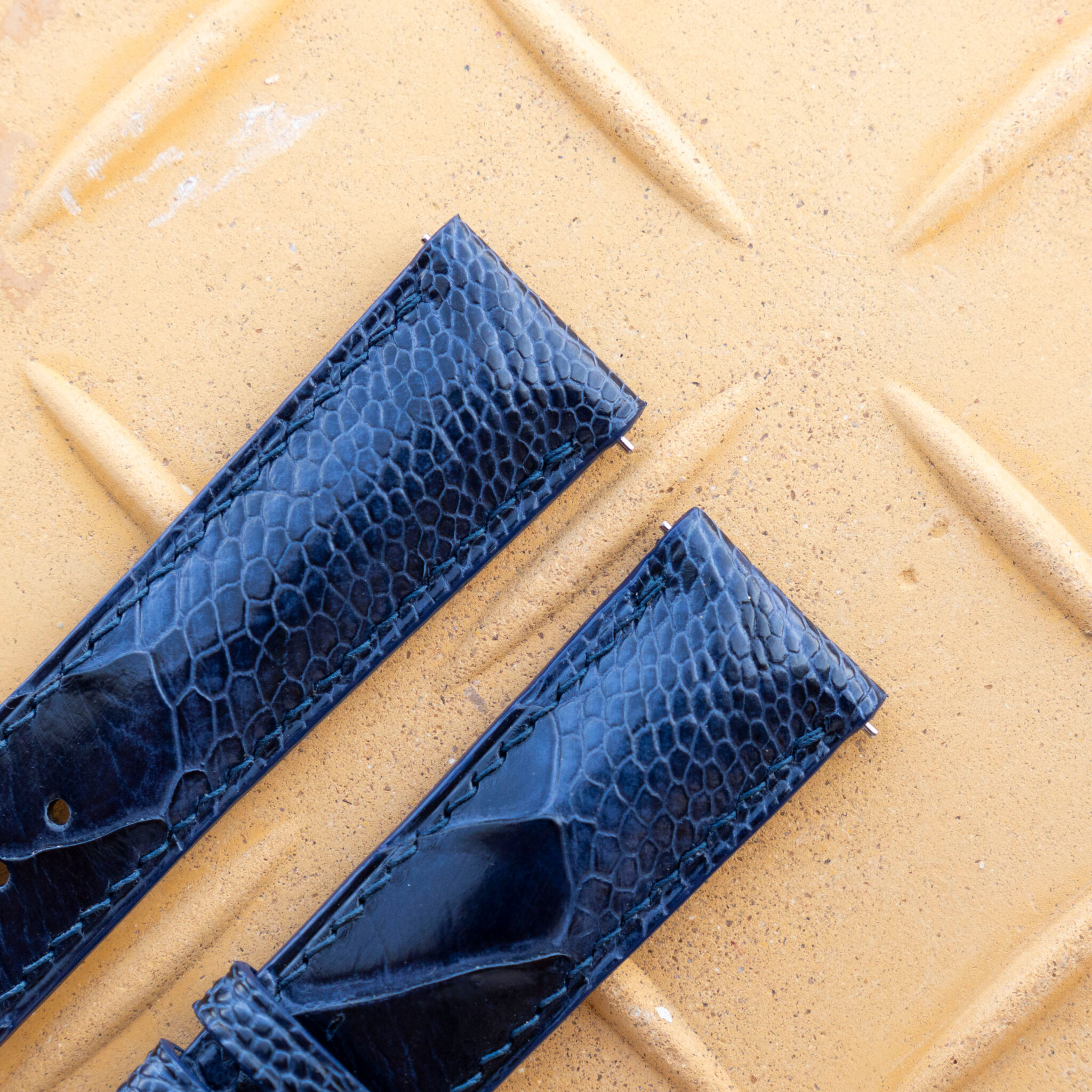 Navy Blue Ostrich Leg Leather Watch Band 2