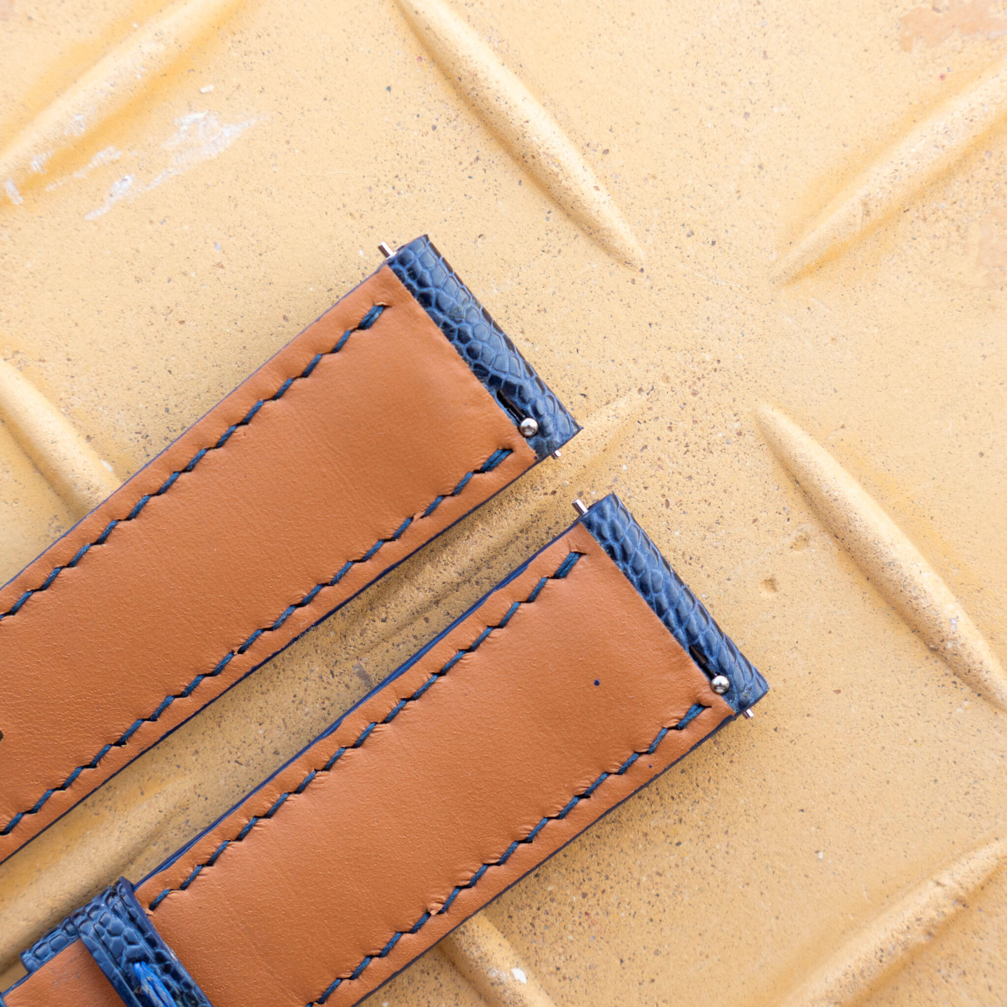 Navy Blue Ostrich Leg Leather Watch Band 3