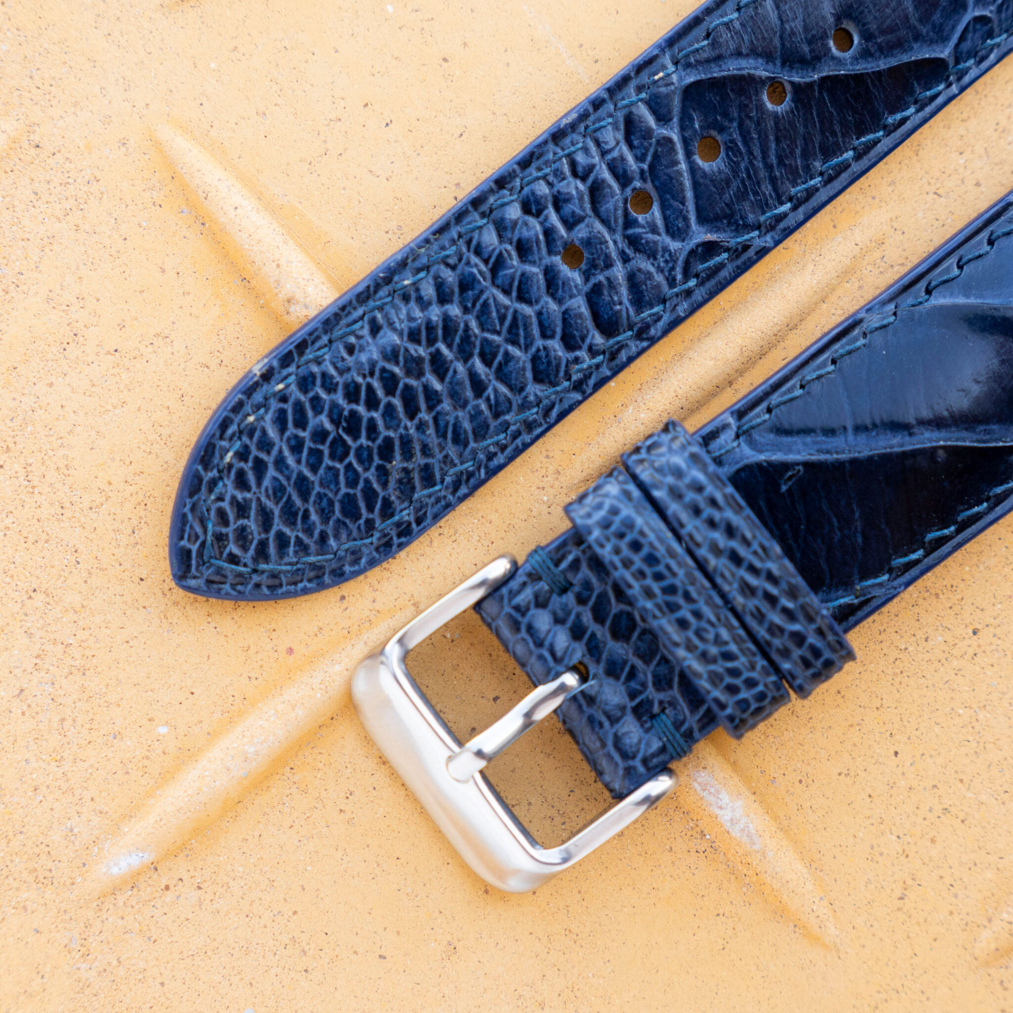 Navy Blue Ostrich Leg Leather Watch Band 4
