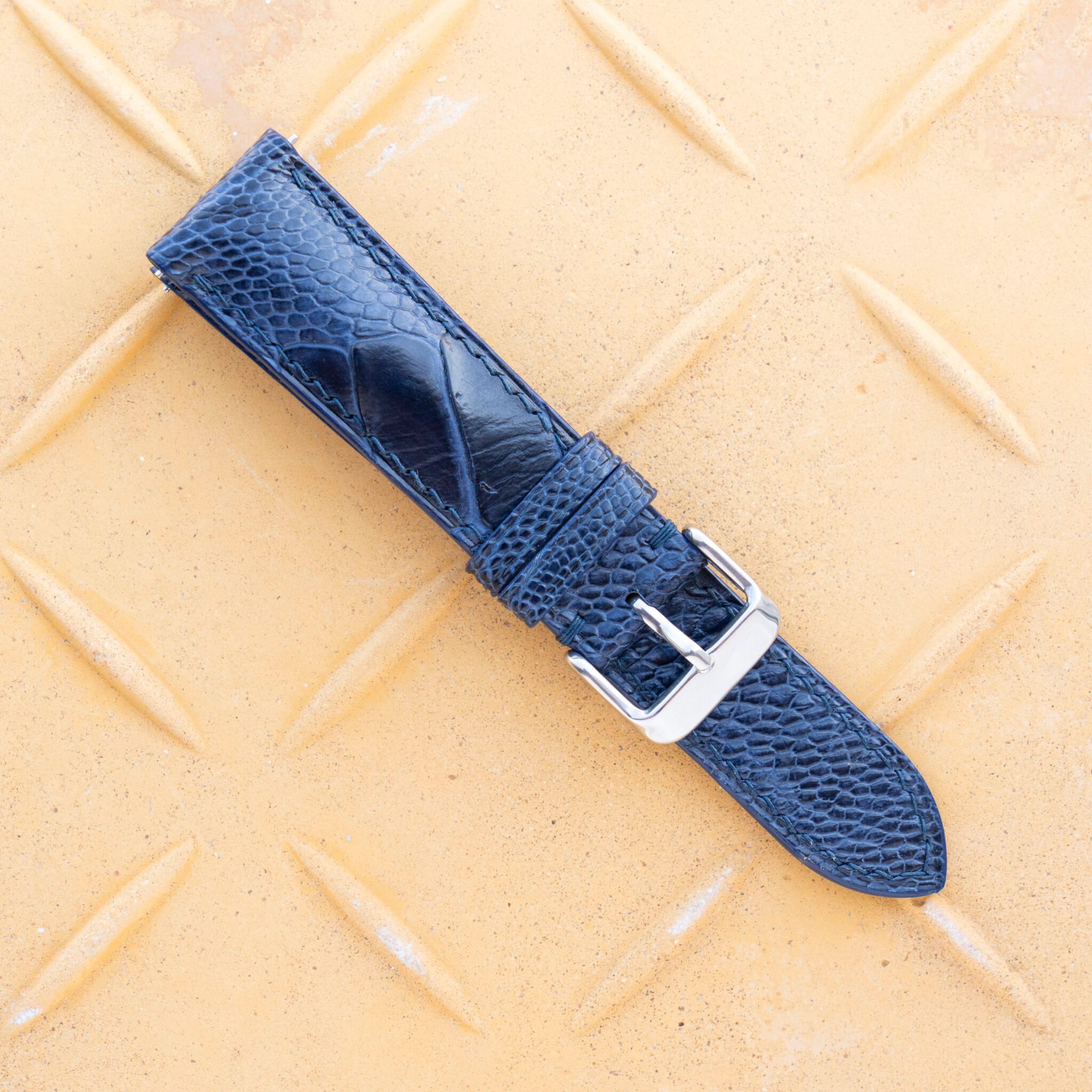 Navy Blue Ostrich Leg Leather Watch Band 5
