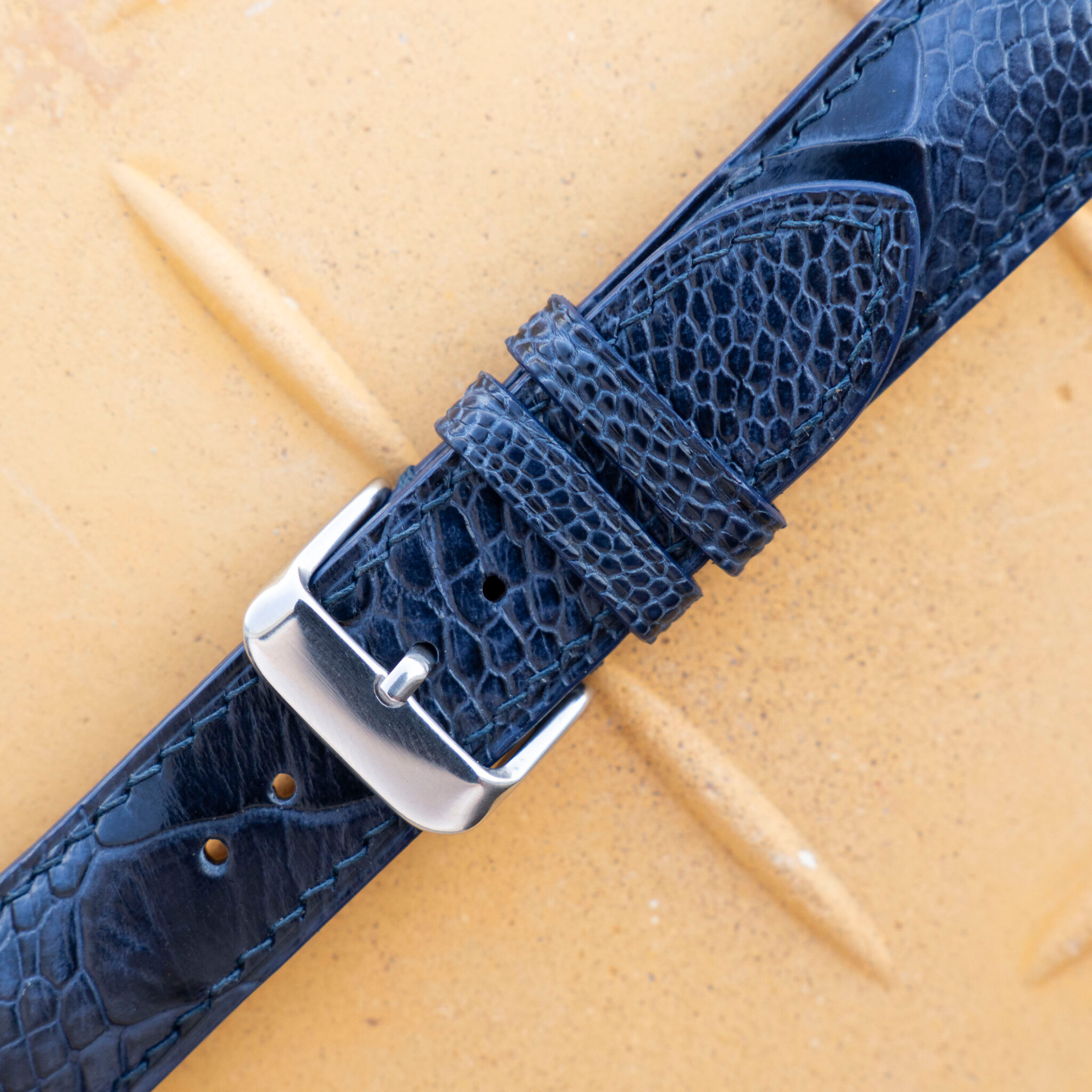 Navy Blue Ostrich Leg Leather Watch Band 6