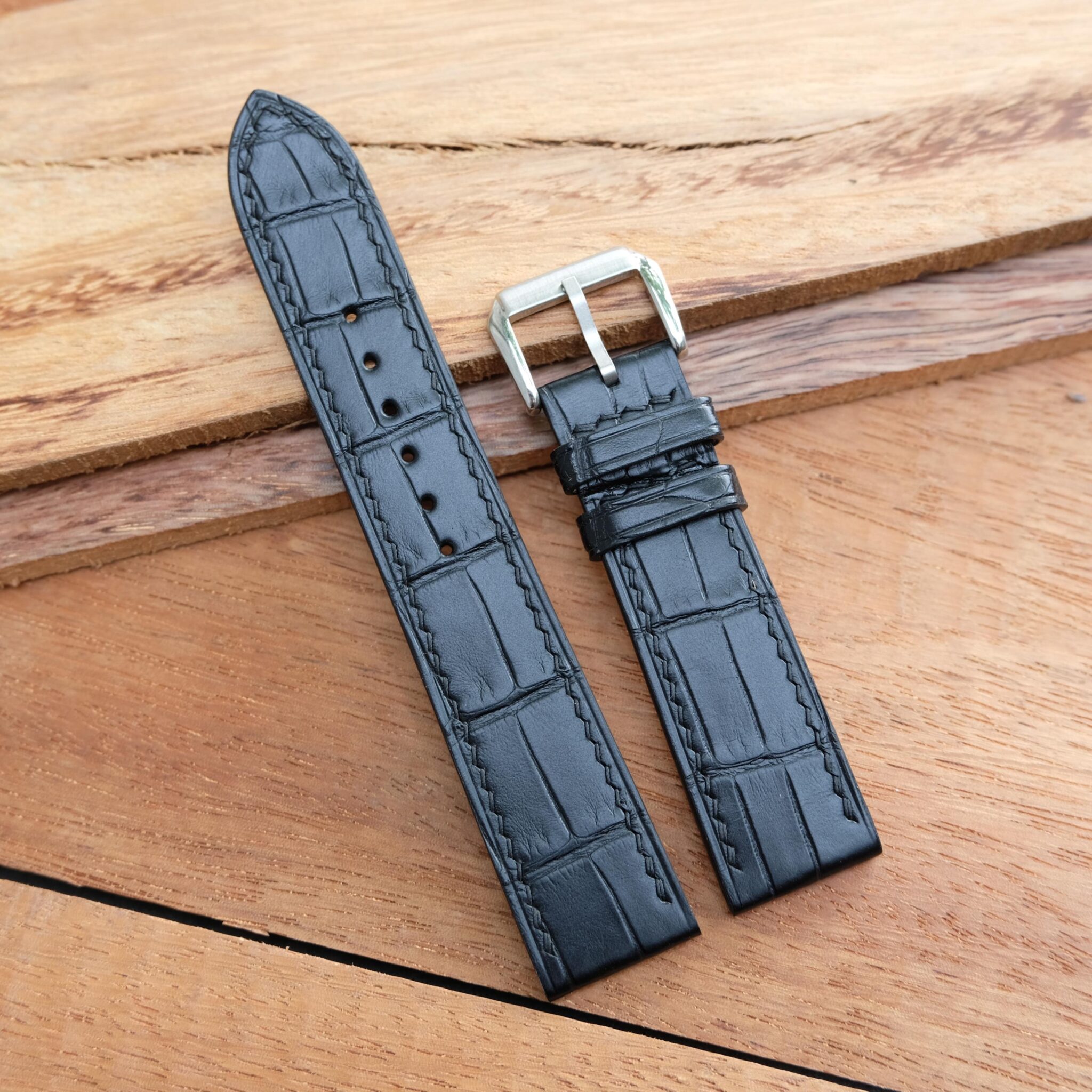 Black Alligator Leather Watch Band For Men 14mm 16mm 17mm 18mm 20mm
