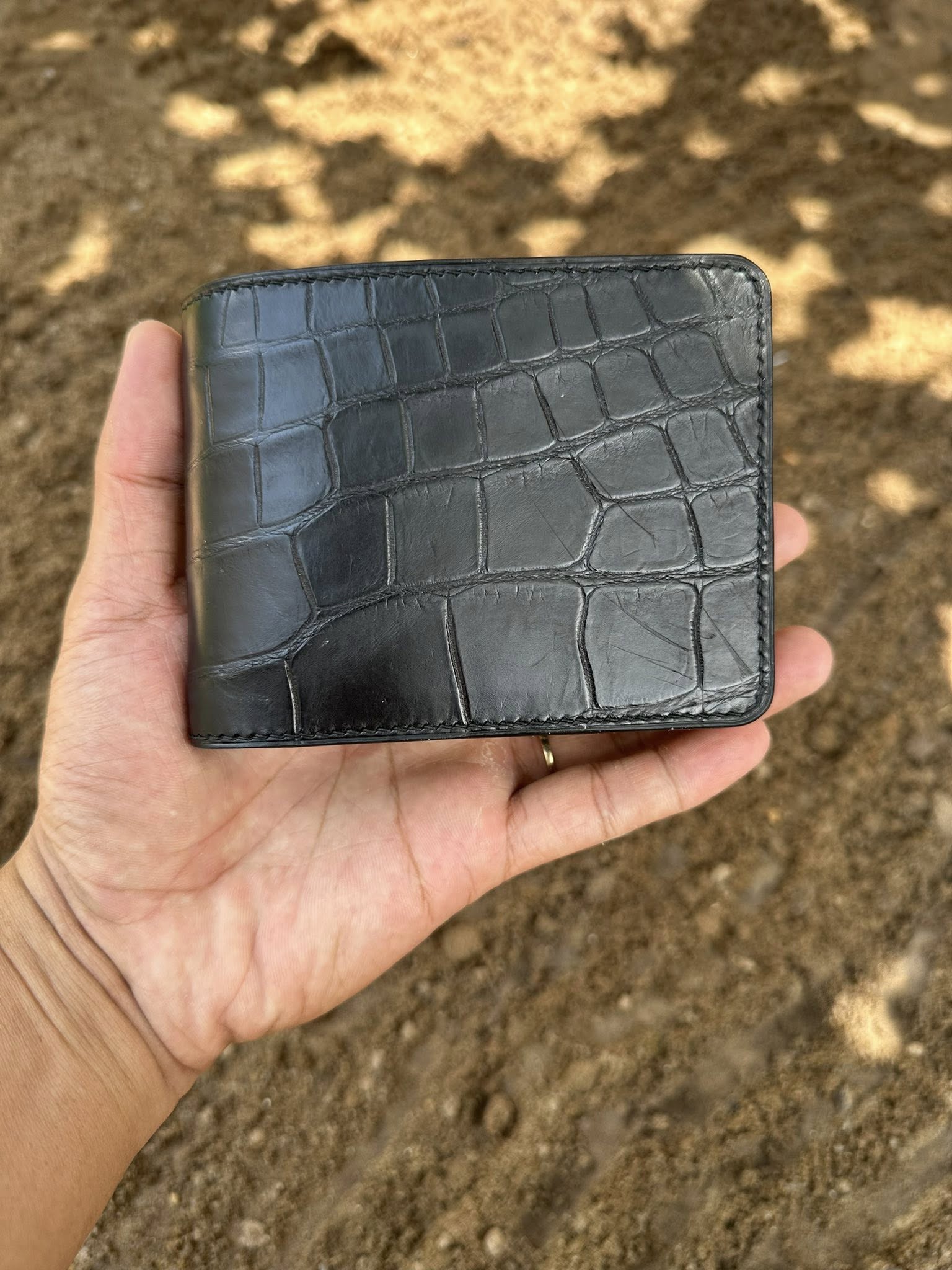 Black Alligator Belly Leather Bifold Wallet