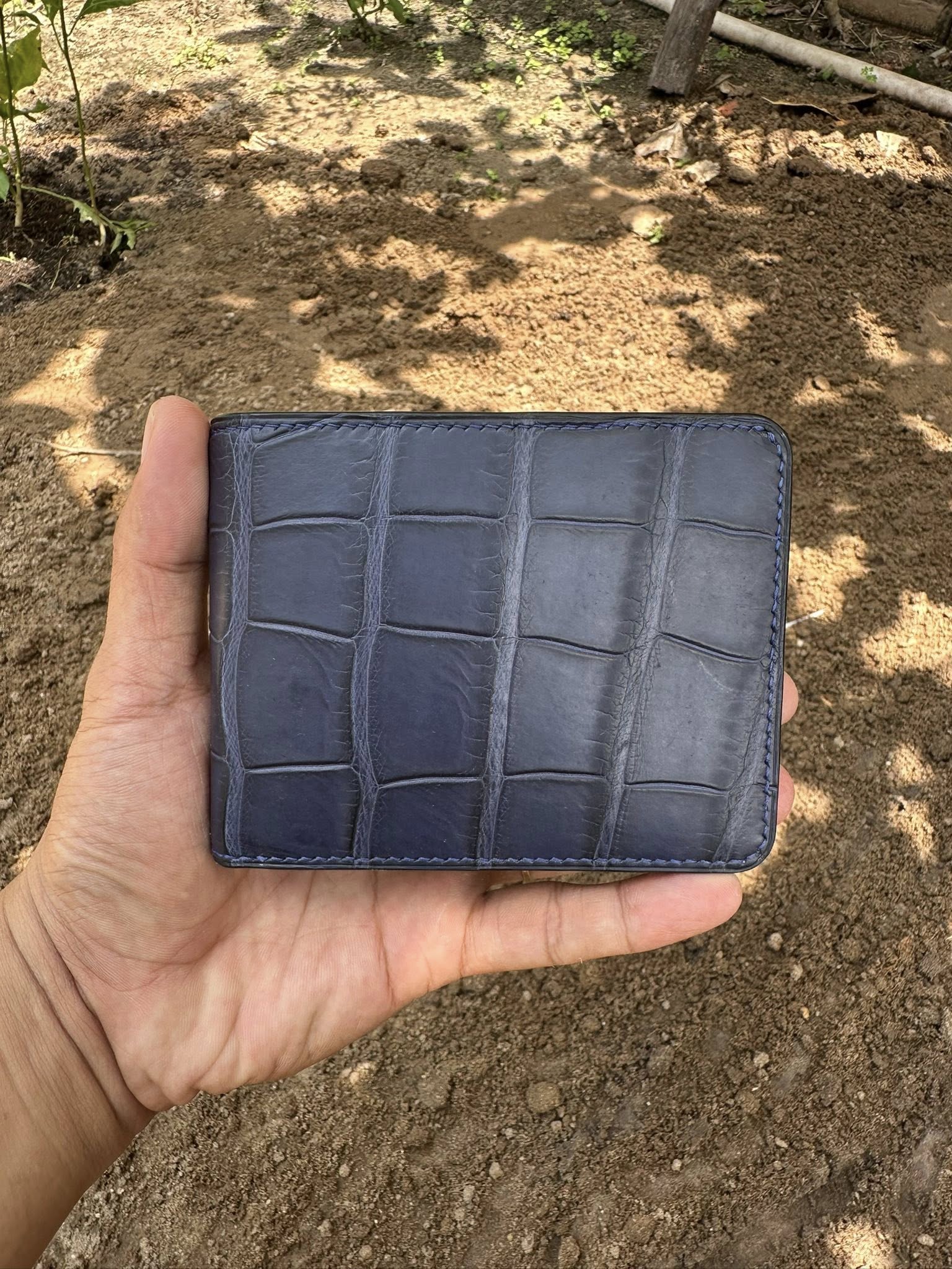 Navy Blue Alligator Leather Bifold Wallet