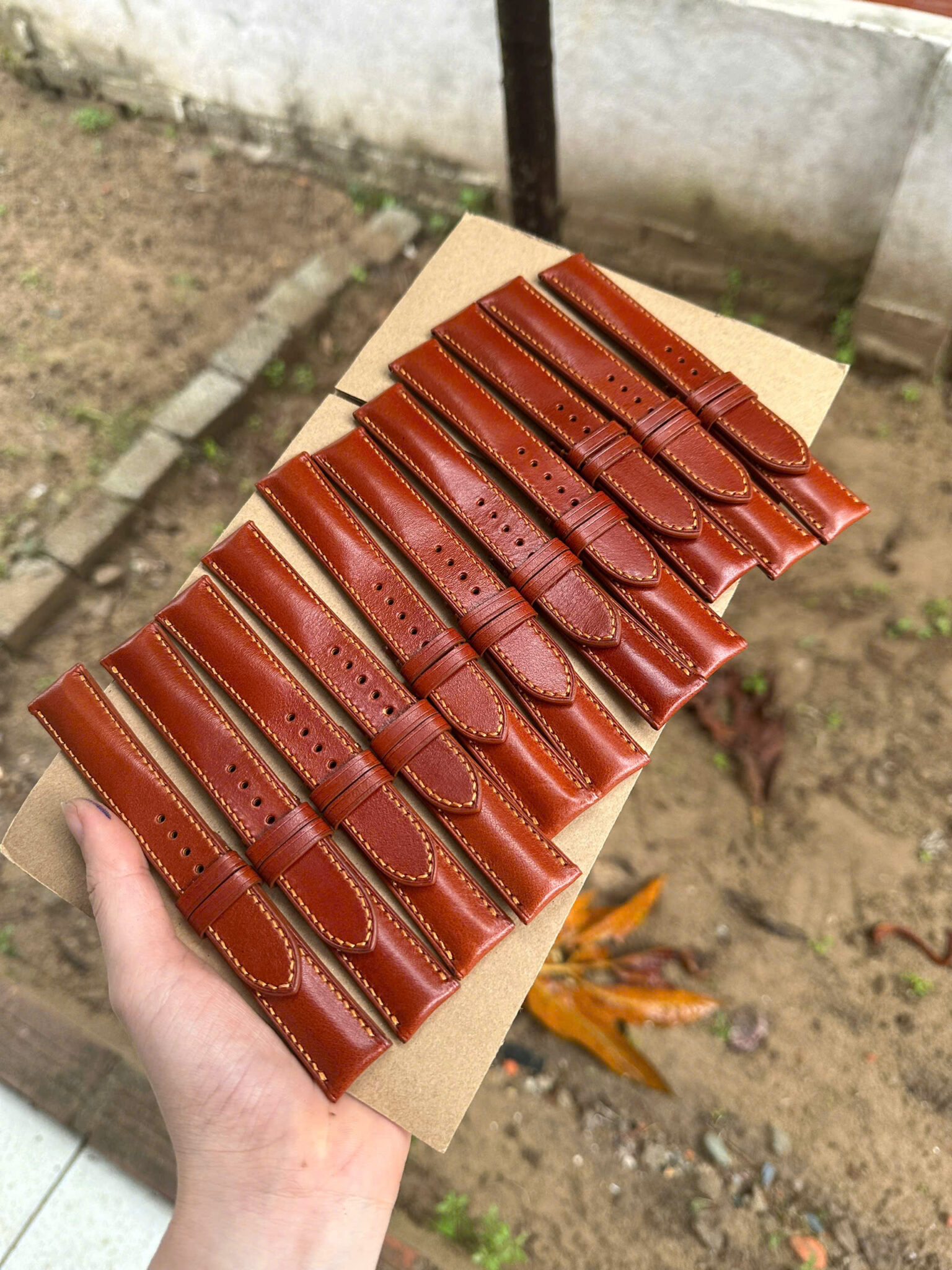 Genuine Red Brown Cowhide Leather Watch Band