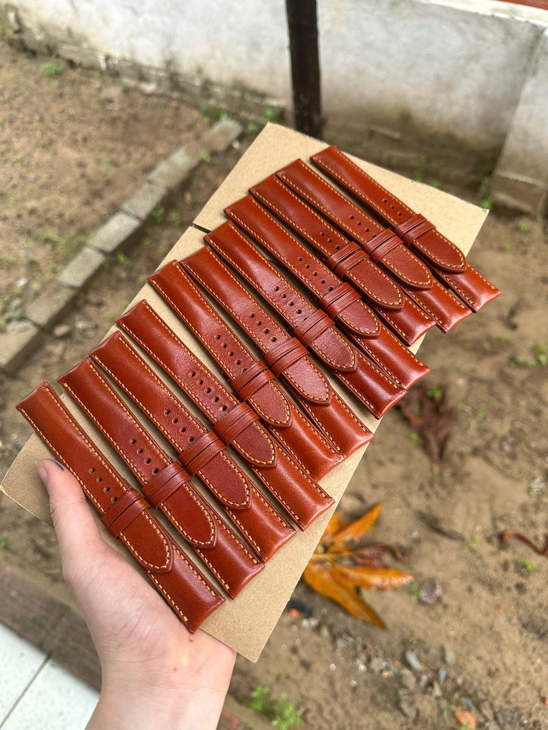 Genuine Red Brown Cowhide Leather Watch Band